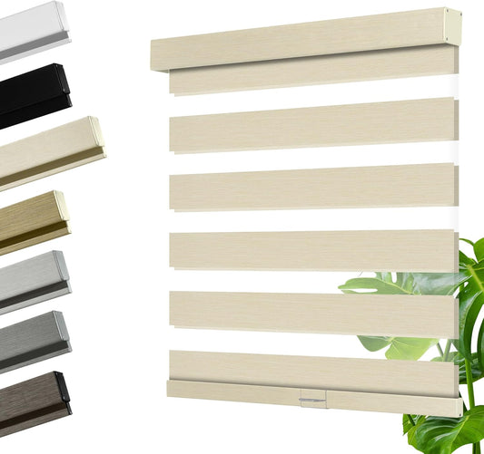 Cordless Zebra Blinds for Windows, Blackout Interior Blinds,Easy to Install,UV Protection,for Offices and Home,Custom Roller Shades, Mousse Beige,69" W x 72" H