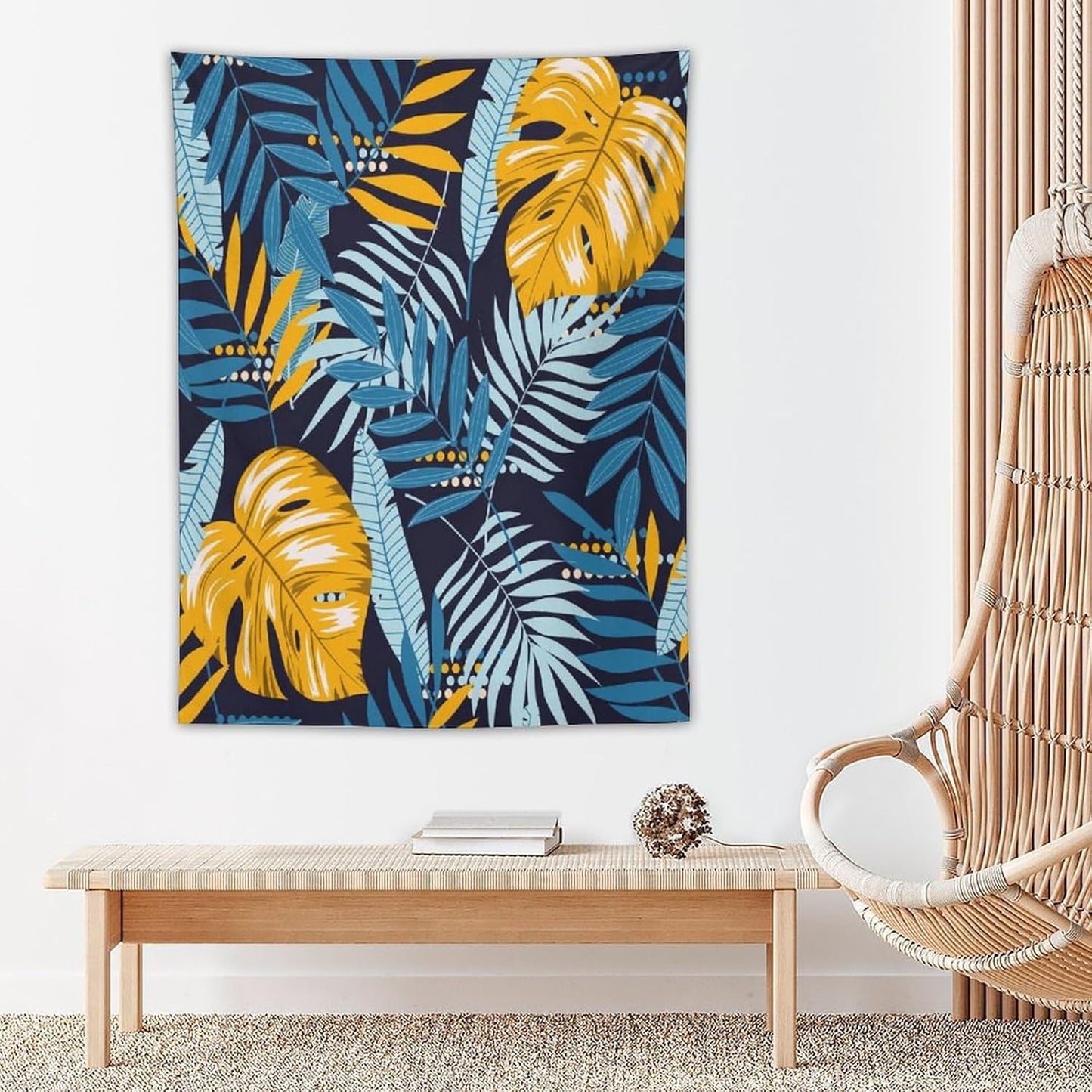 ICMOLYYENLO Palm Leaf Tapestry Wall Hanging, Tropical Leaves Plant Jungle Green Hawaiian Art Home Decor for Guest Bedroom Living Room Dormitory 60x60 Inch