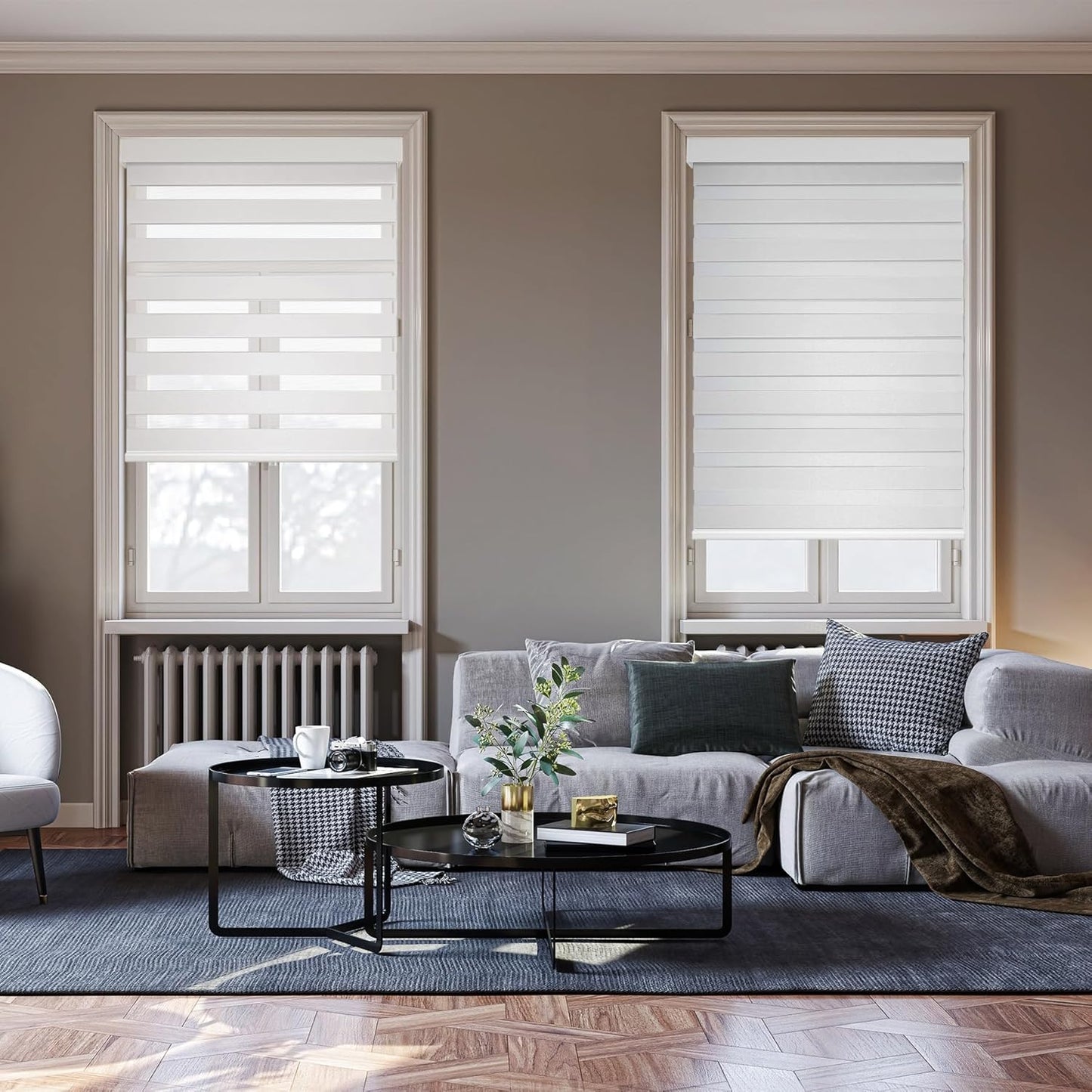 HESTIA Cordless Zebra Blinds Light Filtering Roller Shades Blackout Indoor Window Blind for Home Office,White,40" W x 54" H