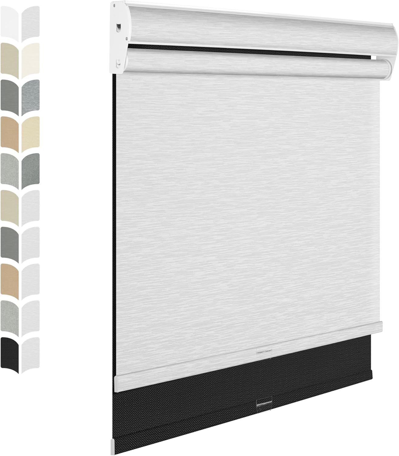 BERISSA Cordless Dual Roller Shades with Cassette Valance, Blackout and Light Filtering Shades for Home Office. Linen Black and White. 53 W x 48" H
