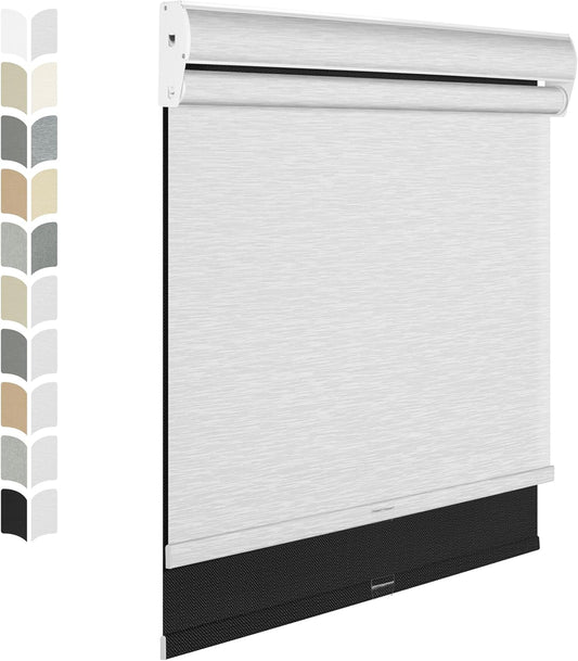 BERISSA Dual Roller Shades with Cassette Valance, Double Blackout and Light Filtering Shades, Day and Night for Home Office Door. Linen Black and White, 52 W x 86" H
