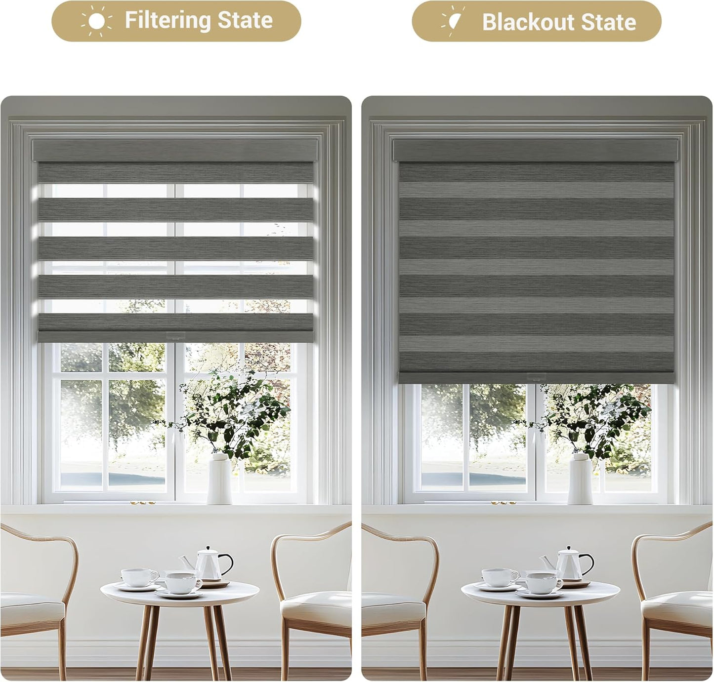 Cordless Zebra Blinds for Windows, Blackout Interior Blinds,Easy to Install,UV Protection,for Offices and Home,Custom Roller Shades, Mousse Grey,62" W x 64" H