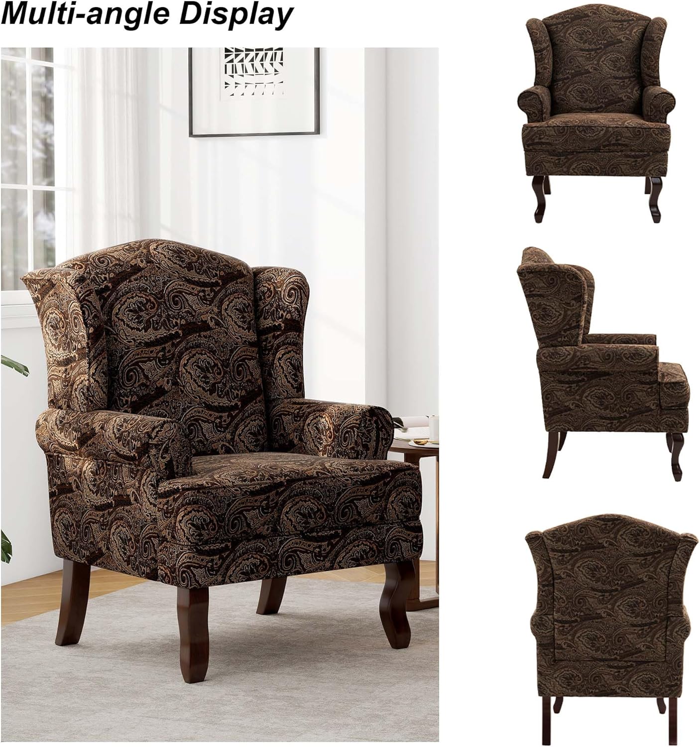 Accent Chair, High Back Upholstered Armchair with High Resilience Sponge & Wood Legs, Mid-Century Modern Comfy Single Sofa Reading Chairs for Living Room, Bedroom (Cranberry, Set of 1)