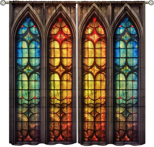 Stained Glass Curtains,Mid Century Vintage Style Abstract Art Home Decor Drapes for Bedroom Living Room Kitchen Window Treatment 2 Panels Set Total Size 42" W X 63" L Inch