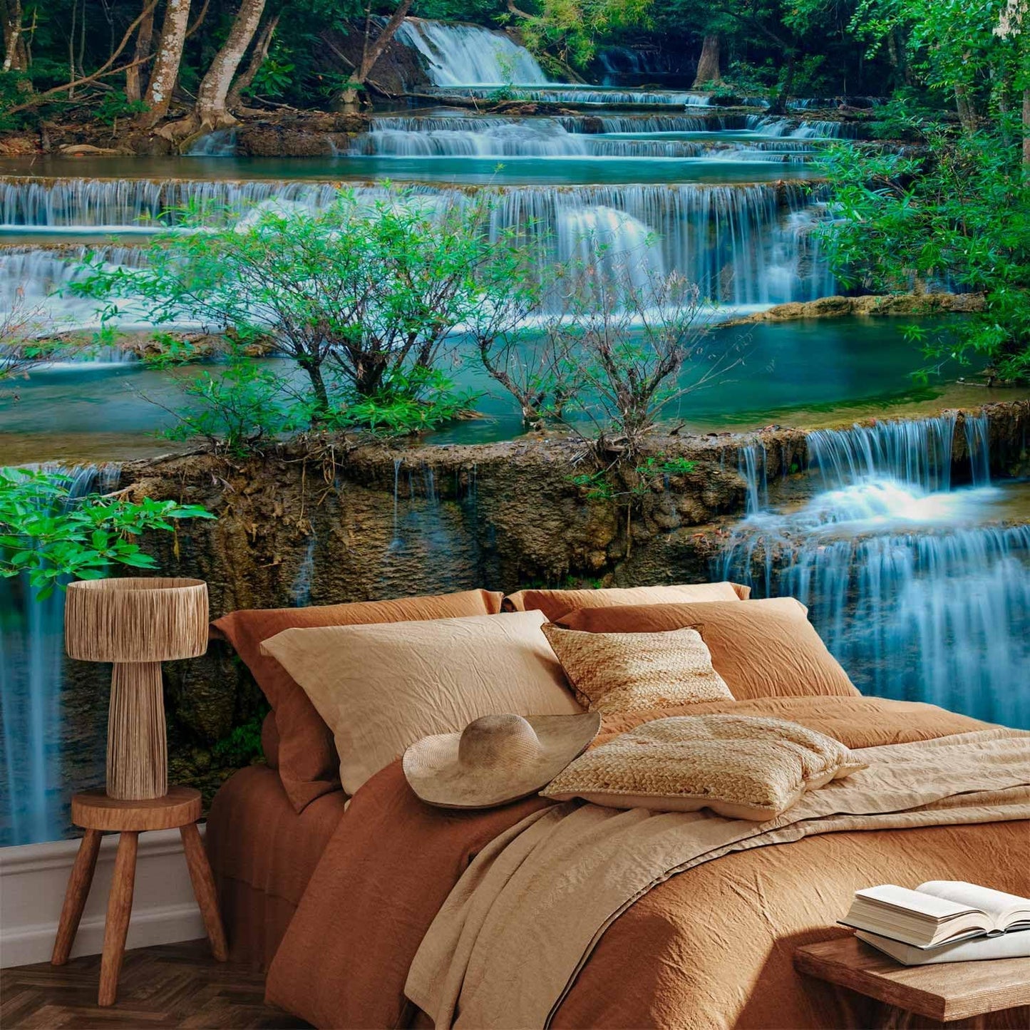 artgeist Wall Mural Peel and Stick Waterfall Landscape 212x98 in - XXL Self-Adhesive Corner Wallpaper Removable Large Sticker Foil Angle Wallpaper Wall Decor Print Forest Nature Tree c-B-10073-a-a