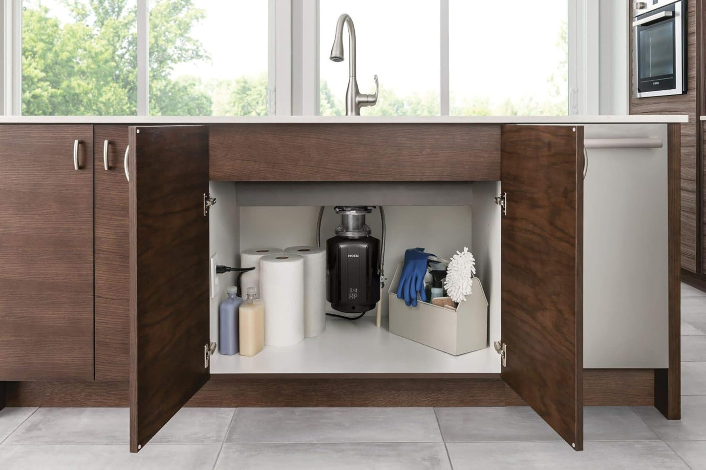 Moen Host Series Garbage Disposal for Kitchen Sink with Power Cord, Control Activation, Sound Reduction, GXB75C