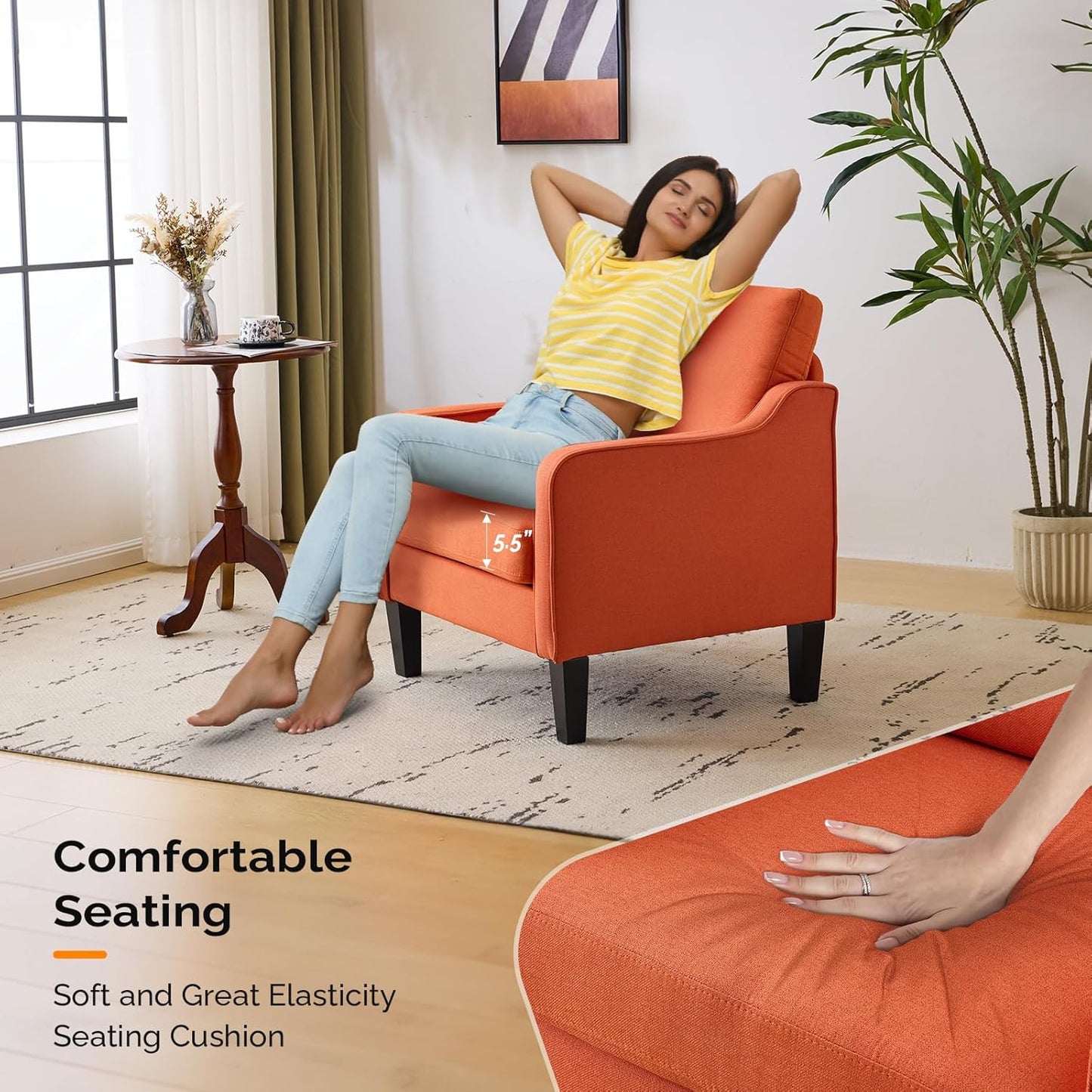 VINGLI Accent Chairs Set of 2 Living Room Chairs Burnt Orange Reading Chair for Bedroom Scooped Arm Chair Mid Century Modern Accent Chairs Upholstered Comfy Chair for Apartment, Waiting Room