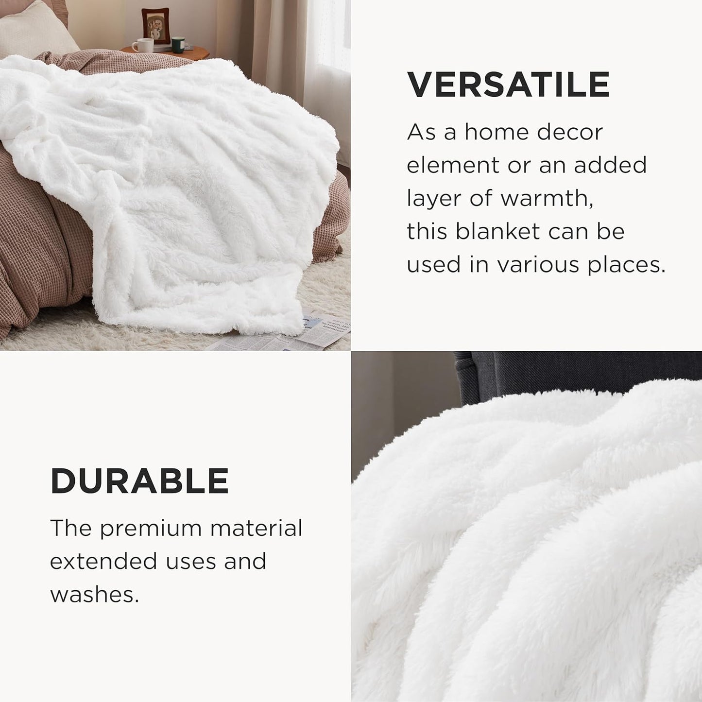 Bedsure GentleSoft Fluffy White Throw Blanket, White Decor Fuzzy Gifts for Women, Soft Cozy Furry Sherpa Fleece Plush Thick Warm Shaggy Faux Fur Throw Blanket for Couch, Bed, Camping, Travel, 50x60