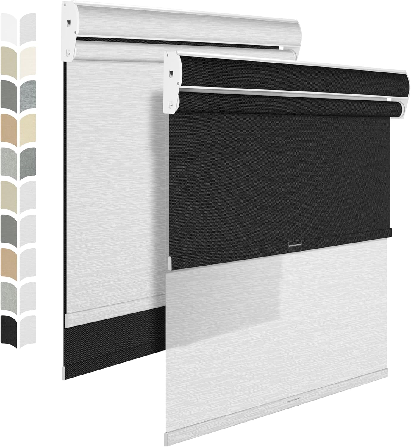 BERISSA Cordless Dual Roller Shades with Cassette Valance,Double Window Shades Blackout and Light Filtering Shades,Day and Night Roller Shades for Home Office Door.Linen Black and White.24 W x 36" H