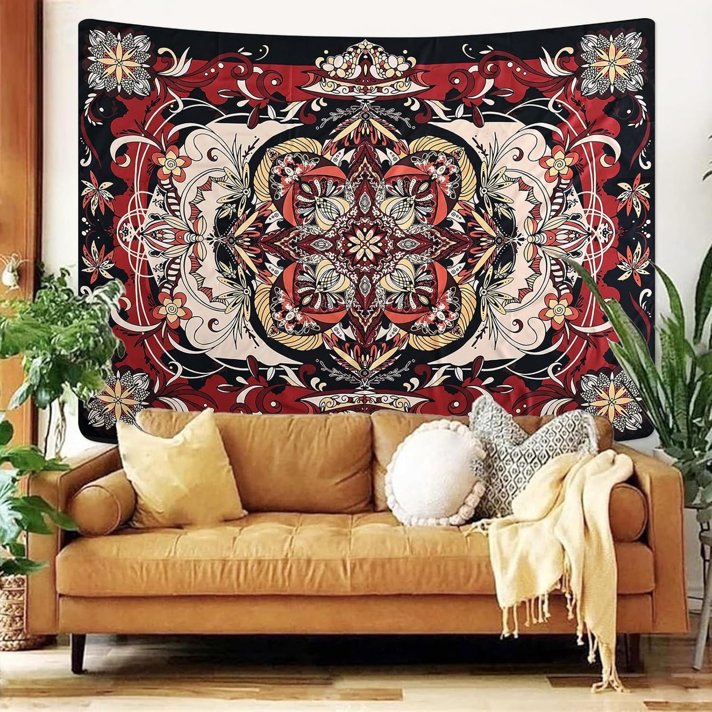 Mandala Tapestry - Moth Wall Hanging, UV Resistant, Machine Washable, Lightweight, Psychedelic Bedroom Aesthetic Decor for Bedroom, Living Room, Yoga Room - 59.1x49.2 Inch