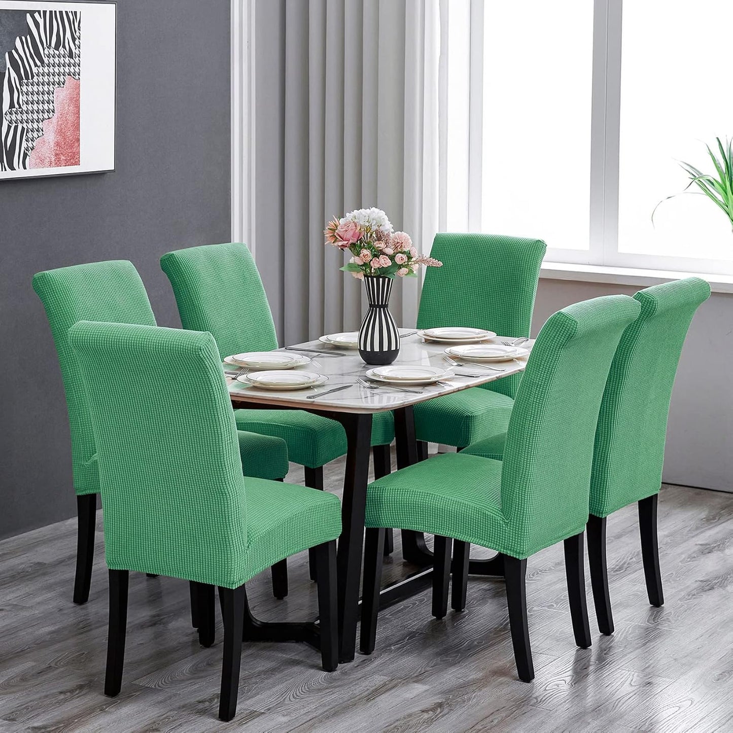Howhic Chair Covers for Dining Room Set of 6, Stretchy Dining Chair Covers, Textured Jacquard Kitchen Chair Slipcovers, Classy Decor for Home and Banquet (Sage, 6 Pack)