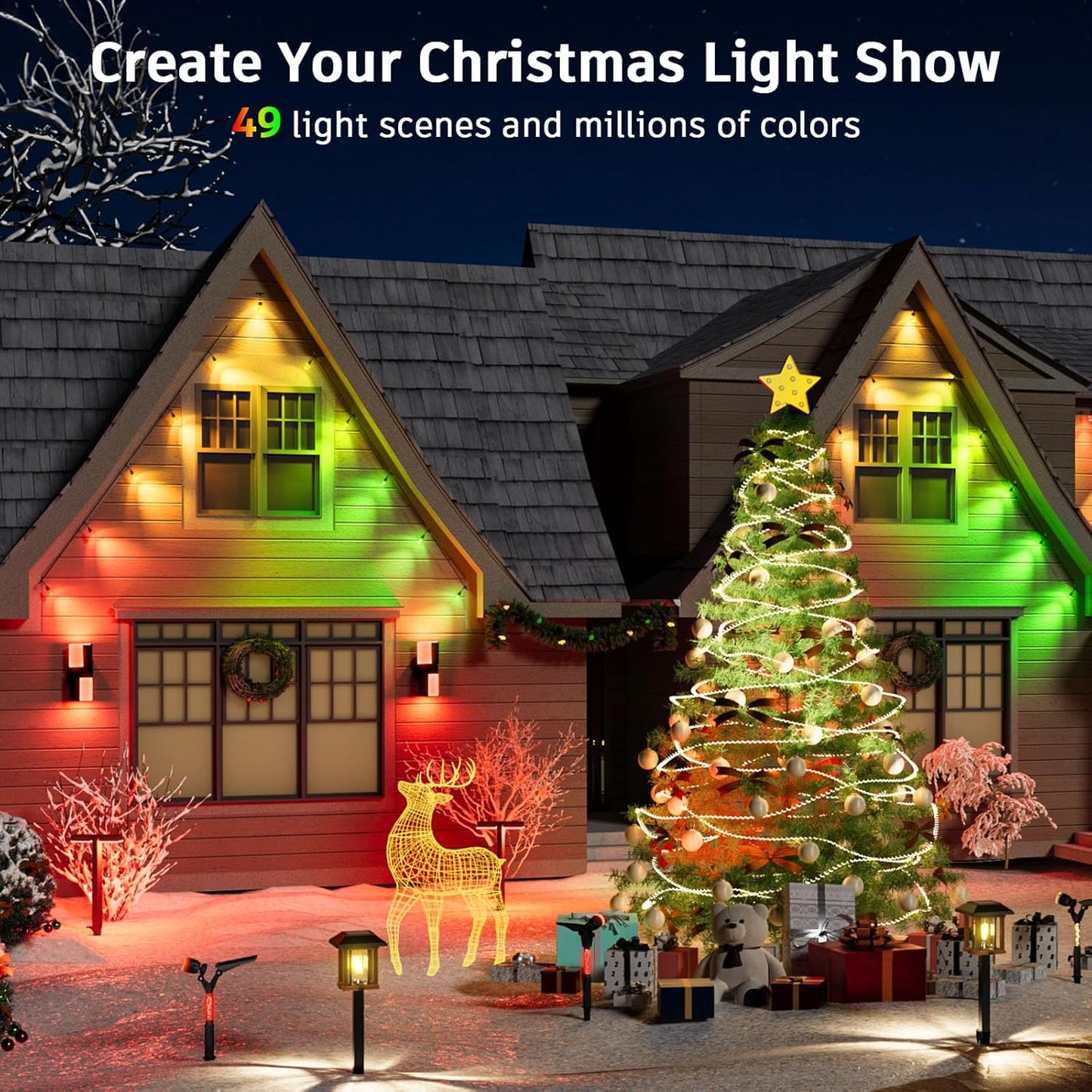 XMCOSY+ Smart Outdoor String Lights - 64ft RGBCWIC Patio Lights with 24 Color Changing Bulbs, LED String Light for Outside Backyard Bistro Party, APP WiFi Control, Work with Alexa, IP65 Waterproof
