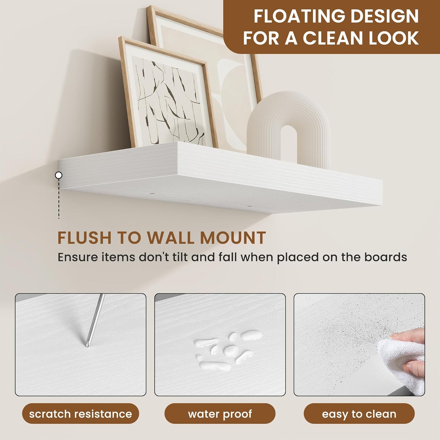 fuqing Floating Shelves for Wall, Bathroom Shelf Wall Mounted for Storage, Shelves with Invisible Bracket for Bedroom, Kitchen, Living Room, Farmhouse Small Book Shelf, 16 Inch Set of 2, White