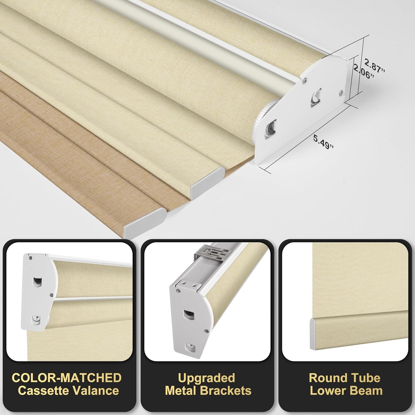 BERISSA Cordless Dual Roller Shades with Cassette Valance,Double Window Shades Blackout and Light Filtering Shades,Day and Night Roller Shades for Home Office Door.Linen Beige.29 W x 72" H