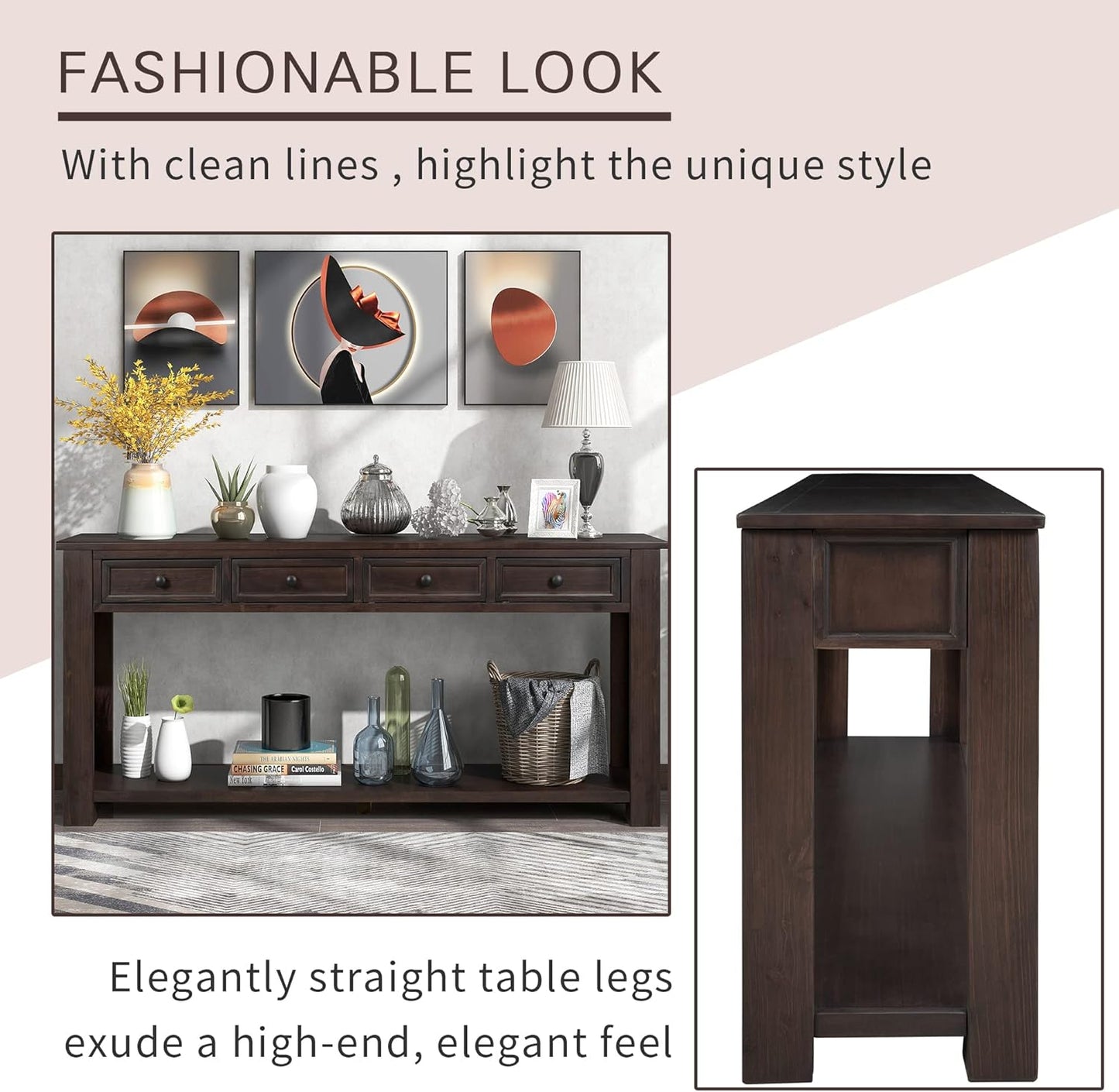 63" Solid Wood Console Table Sofa Table with Storage Drawers and Bottom Shelf,Farmhouse Entryway Table for Hallway Foyer,Sofa Couch Table,Fully Assembled (63" Espresso)