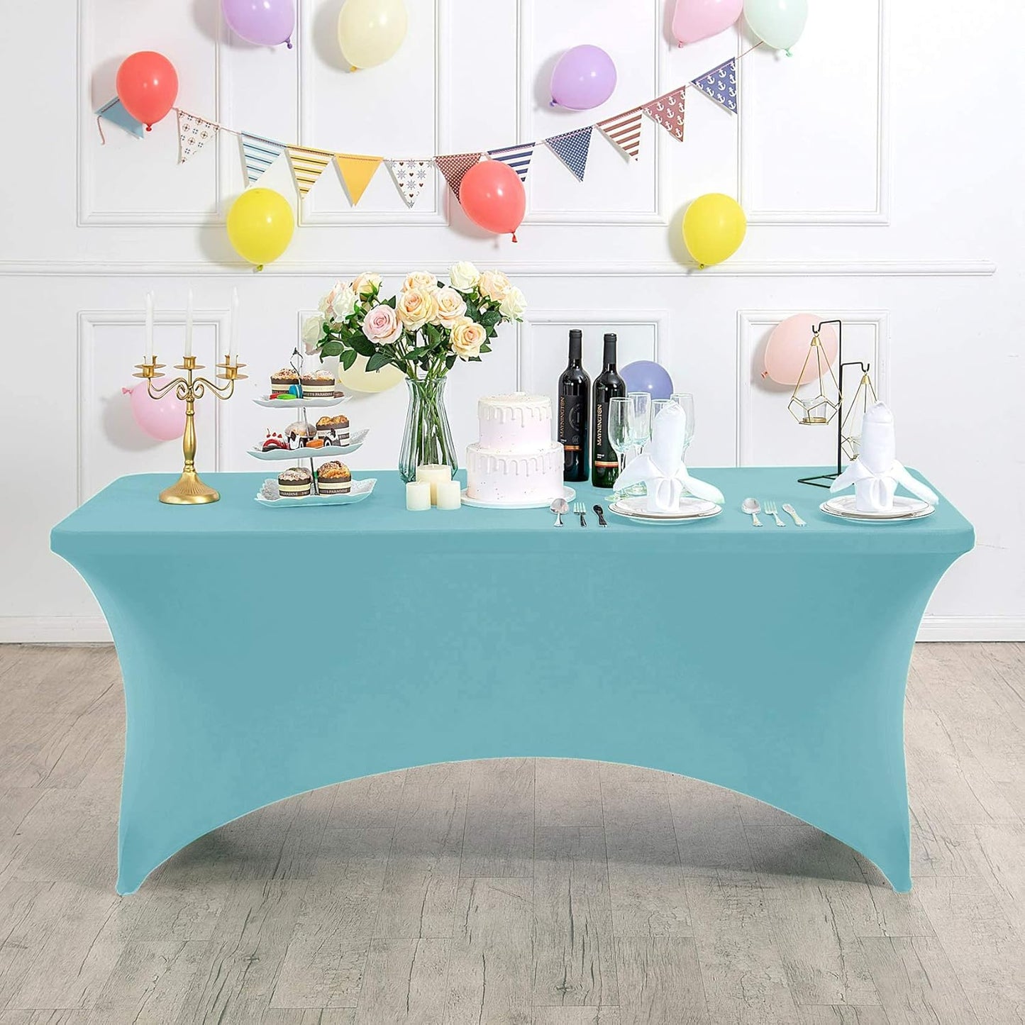 Spandex Table Cover for 6Ft or 4fT or 8ft Table Universal Fitted Stretch Tablecloth for Party, Banquet, Wedding and Events-Aqua
