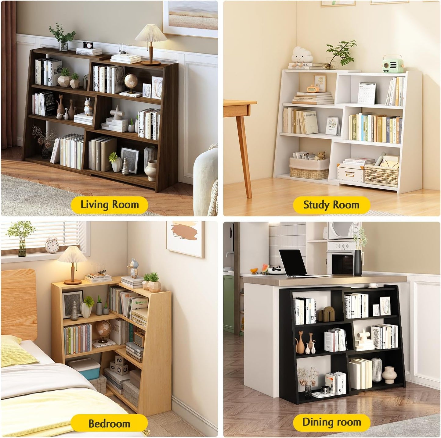 IOTXY Wooden Extendable Shelf Bookcase - 3-Tier Ladder Low Short Bookshelf for Small Space or Corner, White, S