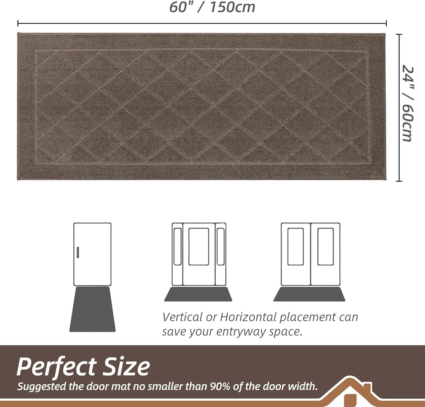 BEQHAUSE Dirt Trapper Door Mat 24" x 60", Doormat Non-Slip Entryway Rugs Washable, Dog Door Mat Stain Resistant and Absorbent Welcome Floor Mat for Front Back Door, Muddy Wet Shoes & Paws, Light Brown