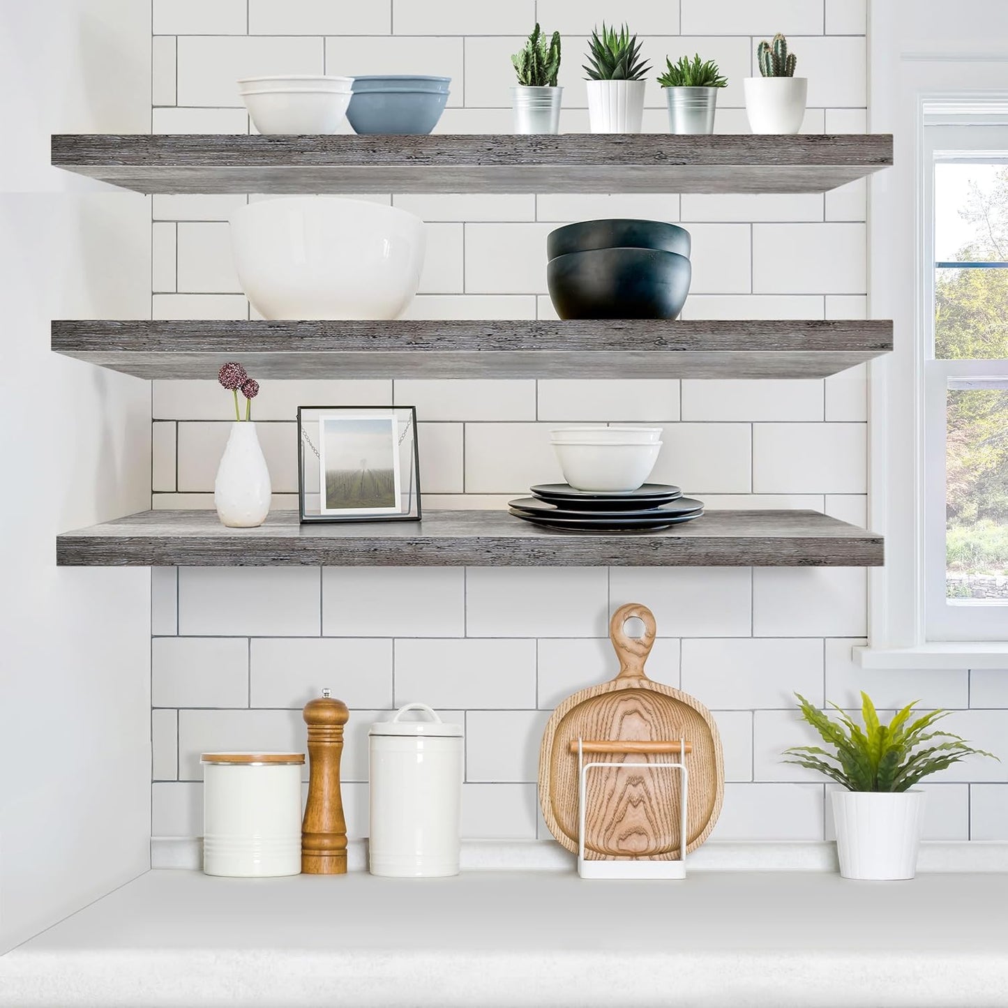 Sorbus Floating Shelves for Wall - 48 Inch Long Bathroom Shelves, Wall Decor for Bedroom, Kitchen, Living Room & Book Storage - Mounted Floating Shelf with Invisible Brackets (Gray, 2 Pack)