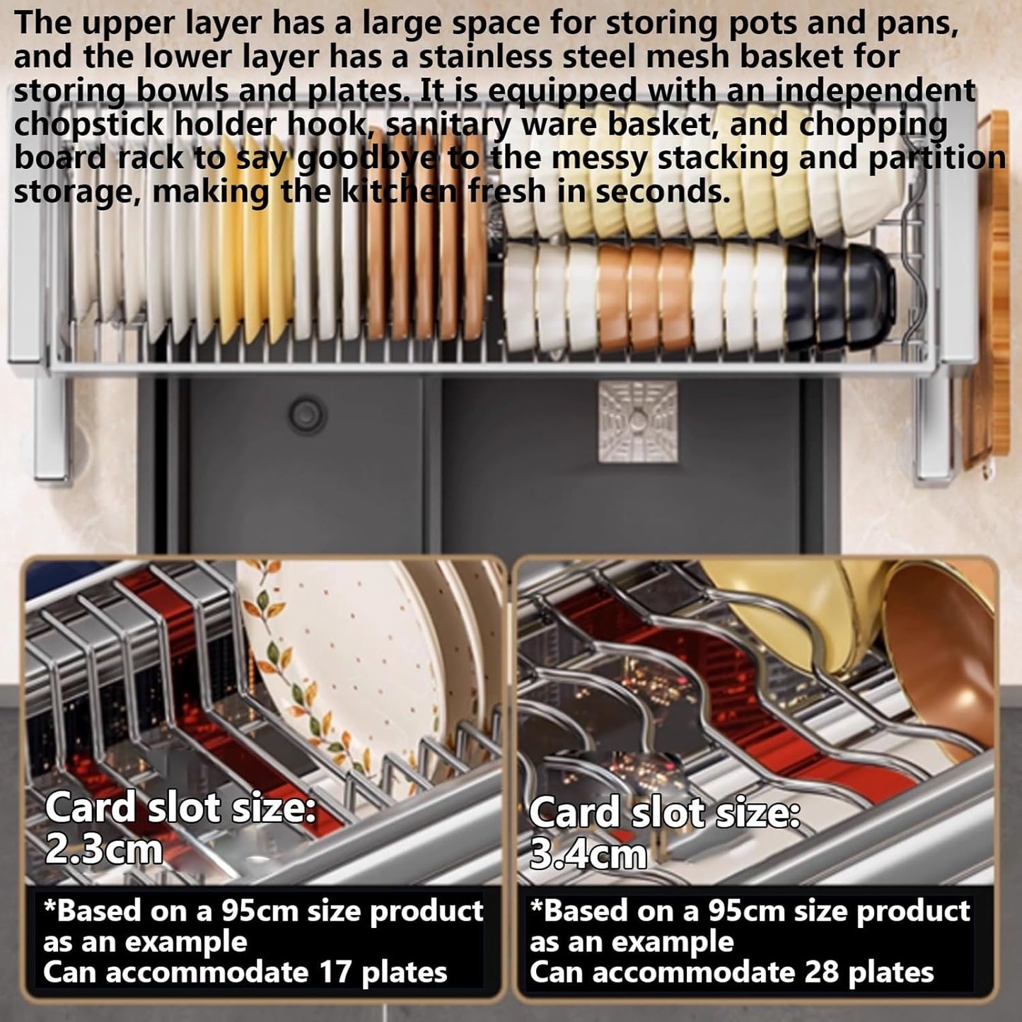 Kitchen Sink Rack Sink Above The Dish Drain Dish Washing Rack Stainless Steel Multifunctional Dish Storage Rack,Over The Sink Drying Rack for Dishes(2,85cm/33.5in)