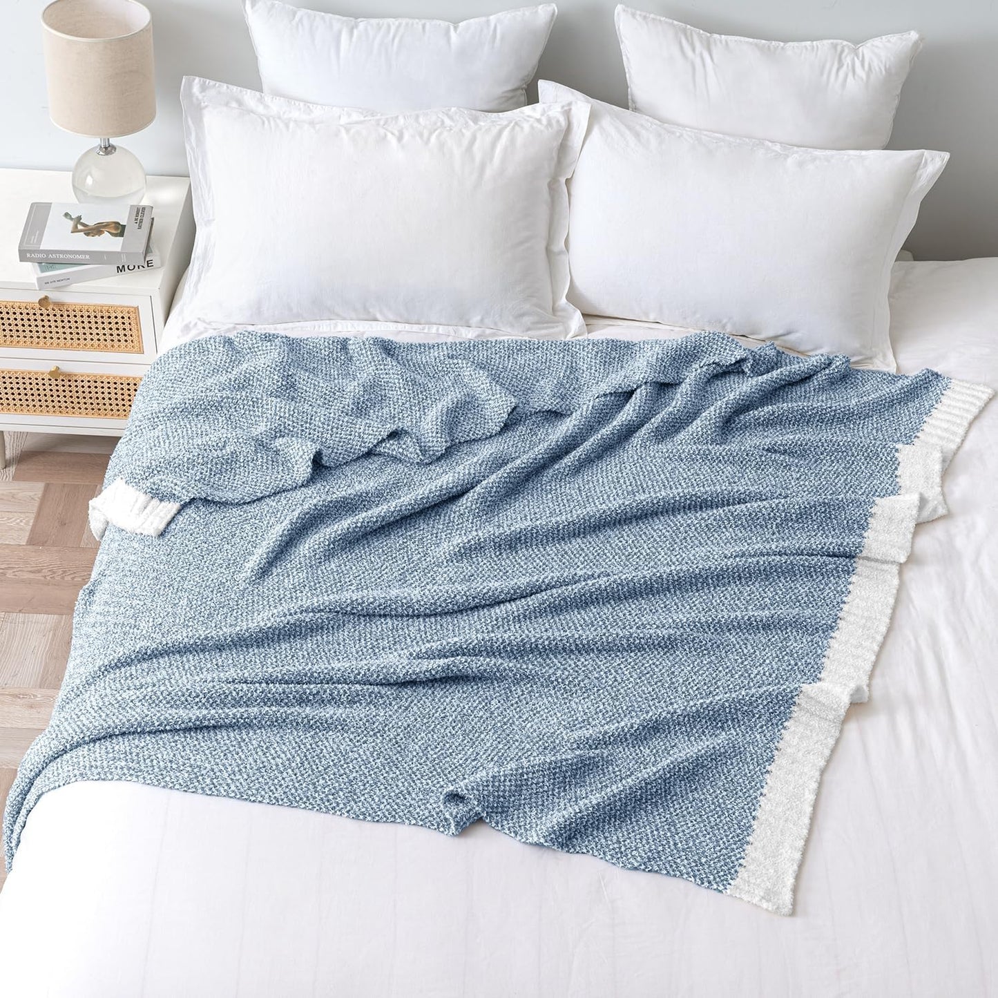 MIULEE Super Soft Throw Blanket for Couch, Blue Cozy Fluffy Warm Blankets Knit Throw Blankets for Sofa, Bed, Chair, Living Room, Camping, Picnic, 50 x 60 inch