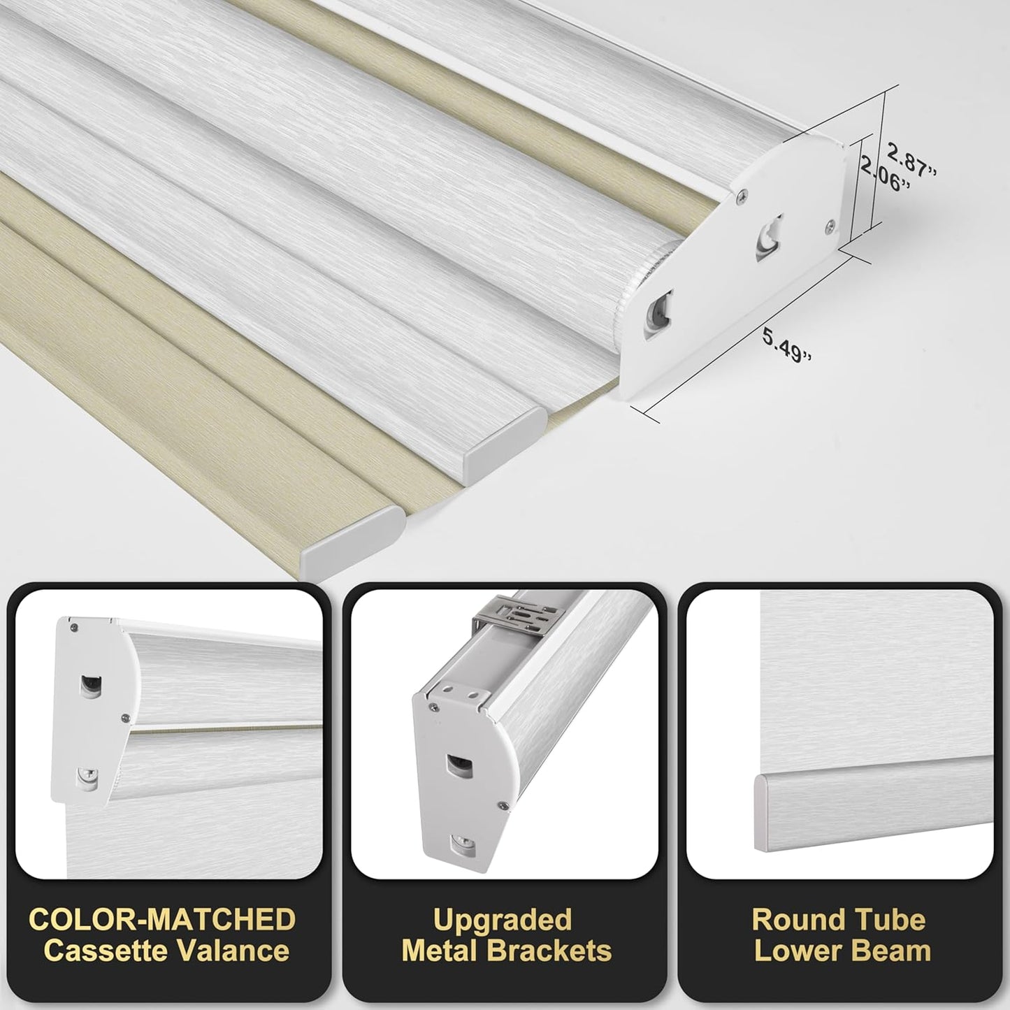 BERISSA Cordless Dual Roller Shades with Cassette Valance - Double Window Shades with Blackout and Light Filtering, Day and Night Function for Home Office Door - Beige and White - 30 W x 44" H