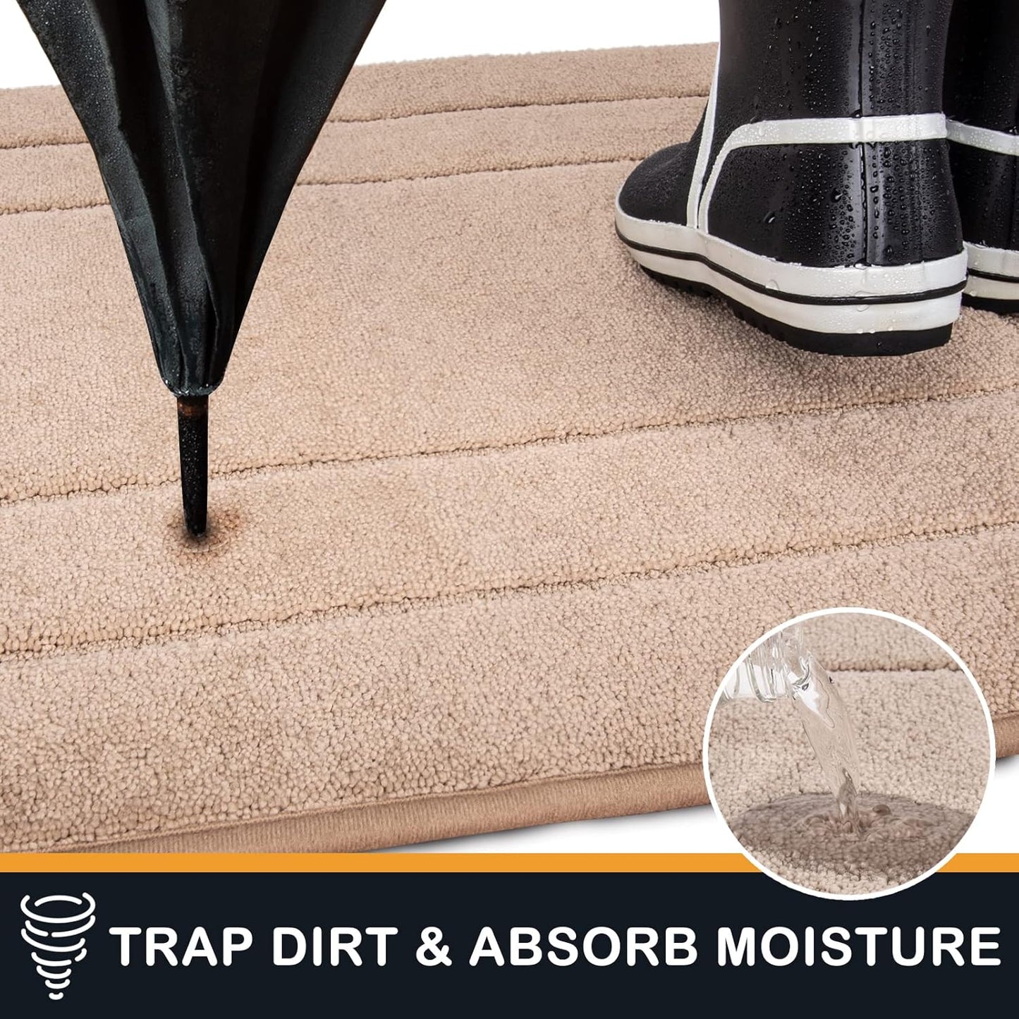 PURRUGS Dirt Trapping Door Mat 32" x 70", Non-Slip/Skid Machine Washable Entryway Rug, Dog Doormat, Super Absorbent Welcome Mat for Muddy Wet Shoes and Paws, Beige