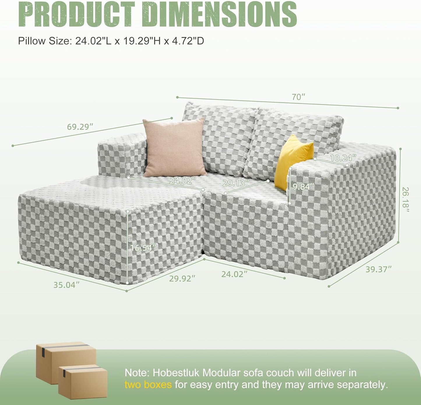 Hobestluk Modular Sectional Sofa Memory Foam Couch L Shape Sofa for Living Room Loveseat with Chaise Lounge Cloud Couch with Removable Cove (Plush GREYOLIVE, Loveseat with Chaise)
