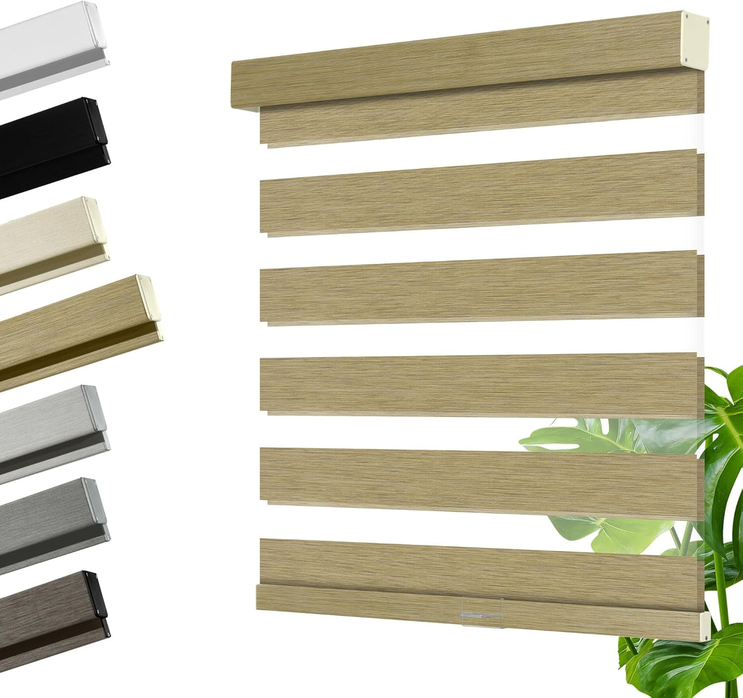 Cordless Zebra Blinds for Windows, Blackout Interior Blinds,Easy to Install,UV Protection,for Offices and Home,Custom Roller Shades, Mousse Light Bown,60" W x 64" H
