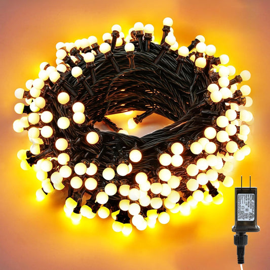 Brizled LED String Lights, 66ft 200 LED Warm White Christmas String Lights, 8 Modes LED Christmas Lights, Berry String Lights Plugin, Xmas Tree Lights Green Wire for Indoor Outdoor Party Patio