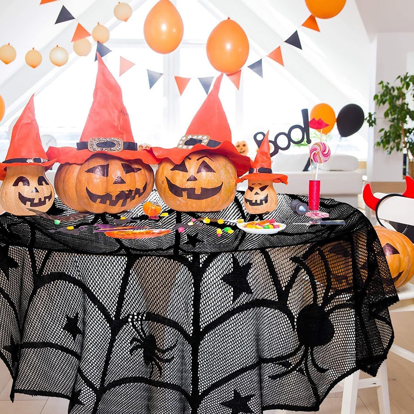 Halloween Tablecloth Round,Black Spider Web Lace Table Cloth, Gothic Kitchen Decor, Fall-Themed Party Decorations, Spider Web Reusable Home Accent, 40 Inches