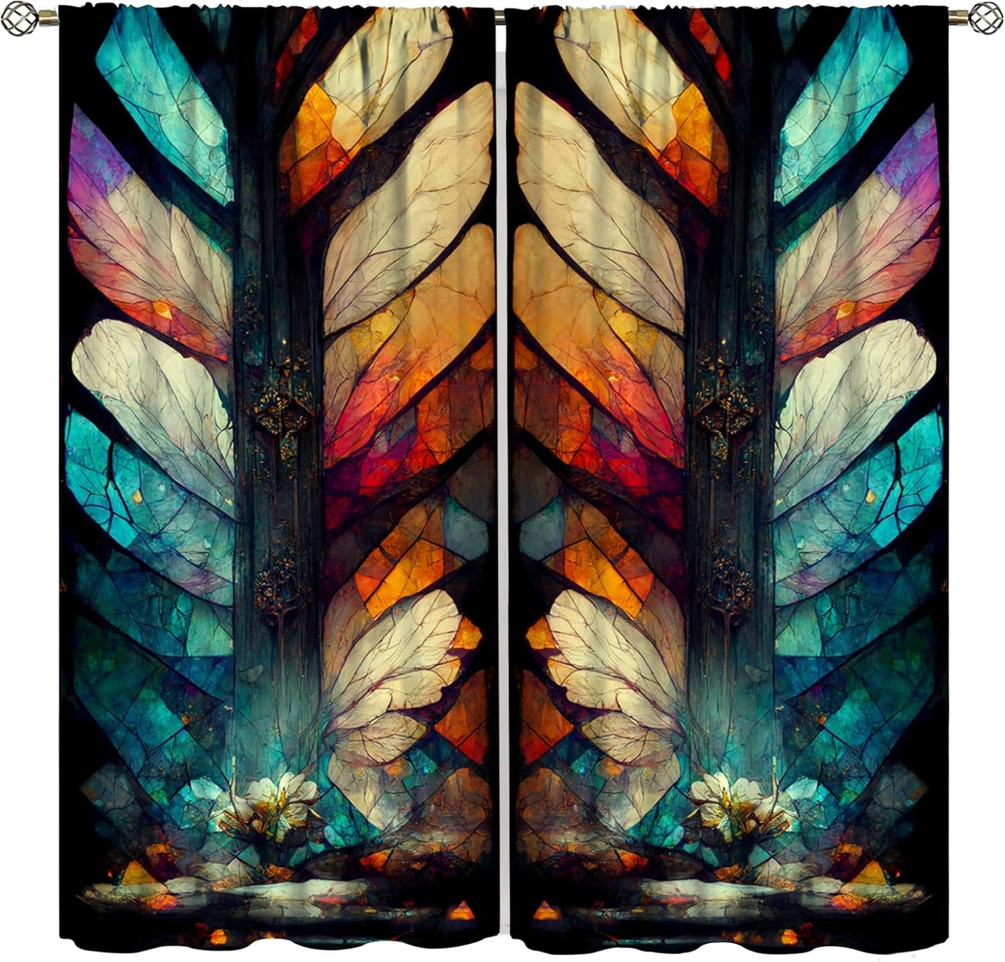 Stained Glass Curtains,Vintage Magical Colorful Abstract Art Home Decor Drapes for Bedroom Living Room Kitchen Window Treatment 2 Panels Set Total Size 55" W X 63" L Inch