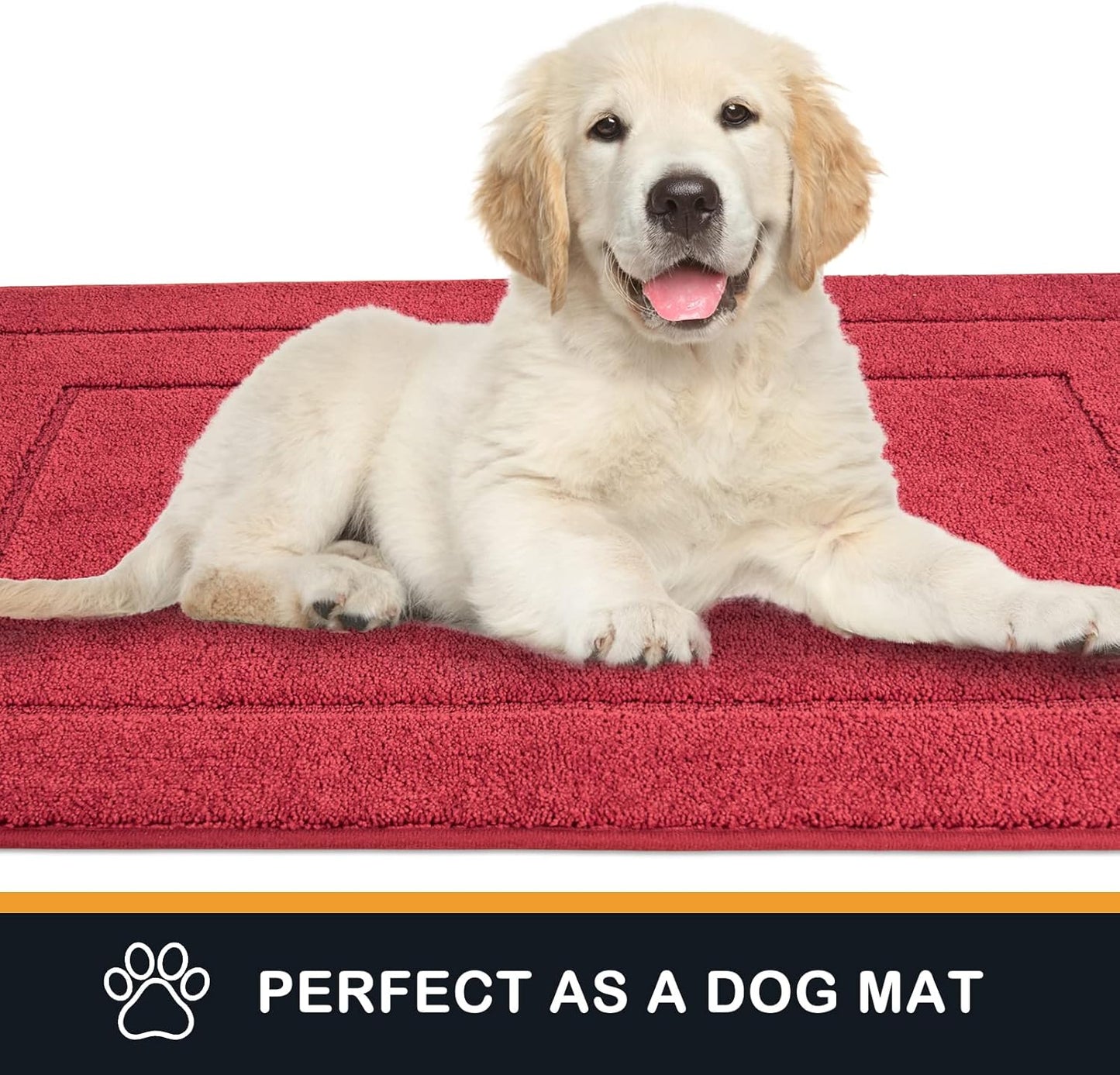 PURRUGS Dirt Trapping Door Mat 34" x 59", Non-Slip/Skid Machine Washable Entryway Area Rug, Dog Doormat, Super Absorbent Welcome Mat for Muddy Wet Shoes and Paws, Burgundy Red
