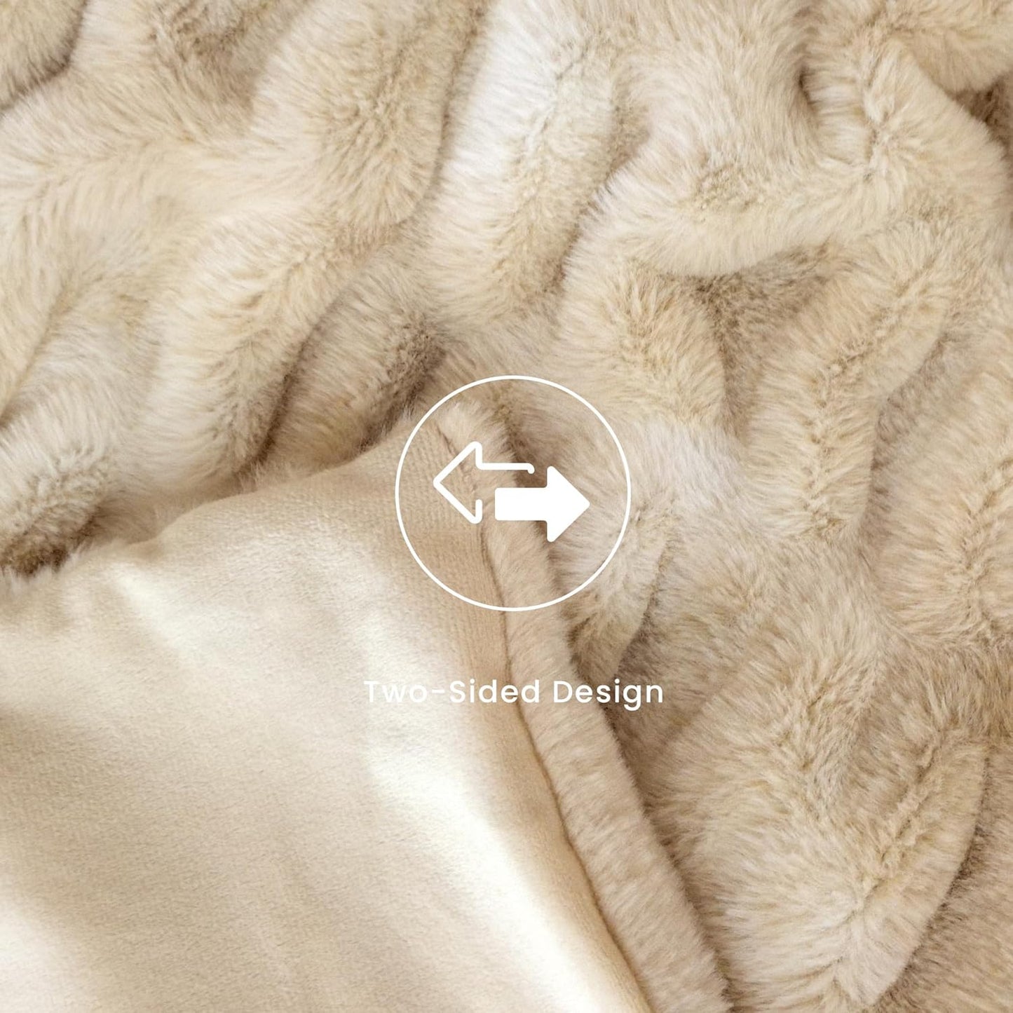 Faux Fur Blanket, Throw Blanket for Couch, Fluffy Blanket with Stretch Ruched Design, Ultra Soft Giftable Home Decor, 50x60 inches, Tie-Dyed in Khaki