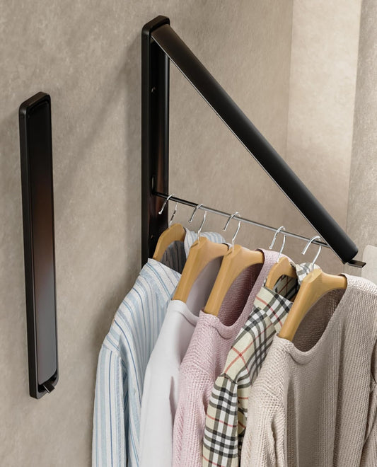 Dr.DJ Clothes Drying Rack, Wall-Mounted Retractable & Foldable Clothes Hanger for Laundry Room Organization and Storage, Metal Clothes Hanger Rack for Dorm, Closet, Balcony(1 Pack, Black)