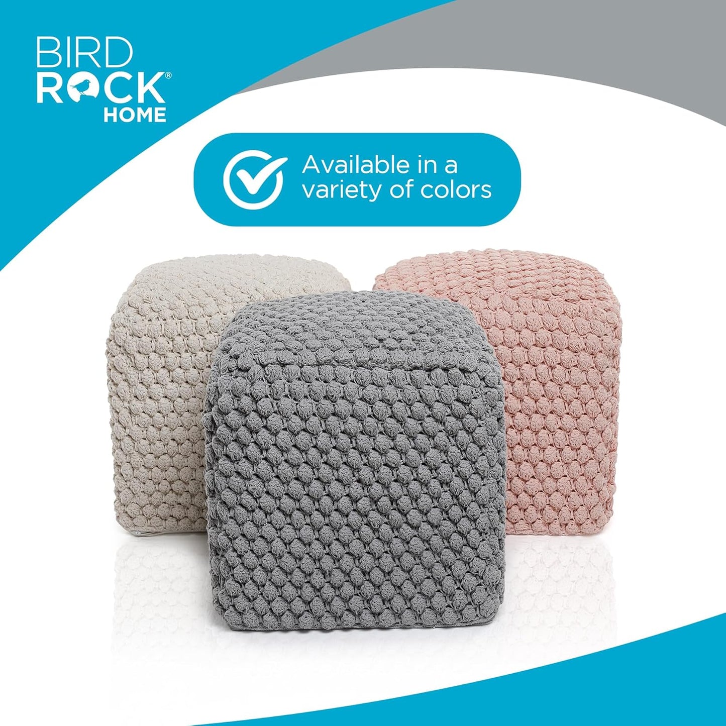 BIRDROCK HOME Buds Pouf Foot Stool Ottoman - Knit Bean Bag Floor Chair - Cotton Braided Cord - Great for The Living Room, Bedroom and Kids Room - Small Furniture (Dusty Rose - Buds)