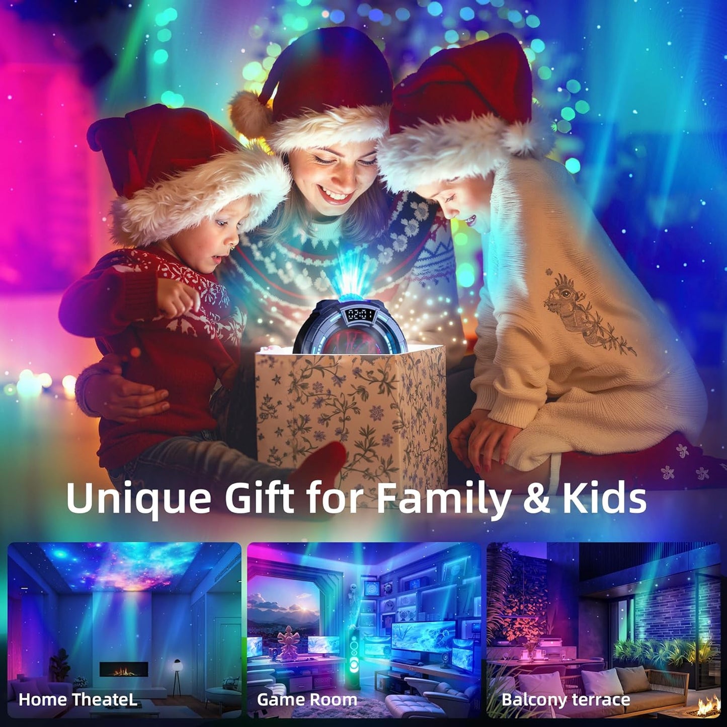 Space Star Galaxy Night Light Aurora Projector,Christmas LED Plasma Light/Clock,Child Bedroom,White Noise/Bluetooth Speaker/Adults/Kids' Room Decor Lamps,Christmas/Birthday Gift(Blue)