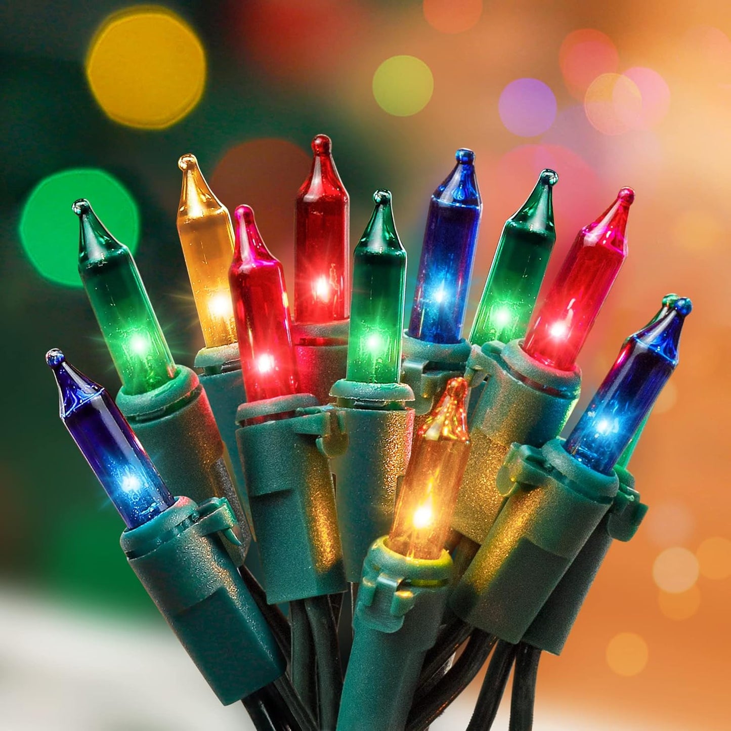 Hopolon Christmas Lights Multicolor,2PACK 13 Feet 50Count Incandescent Christmas Tree Lights with Green Wire,Connectable Mini Lights Set for Indoor,Outdoor,Holiday,Home,Party,Xmas,Easter,Multicolor