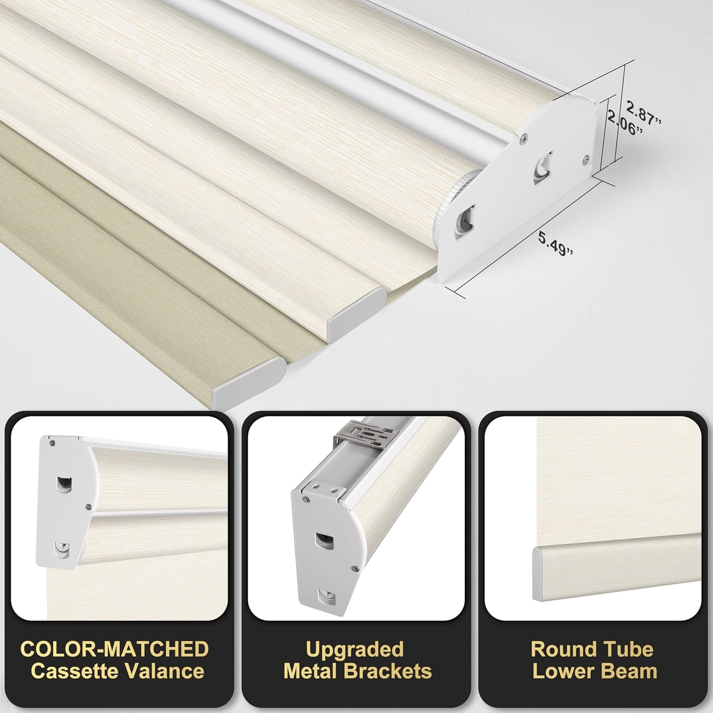 BERISSA Cordless Dual Roller Shades With Cassette Valance, Blackout and Light Filtering, Day and Night for Home Office Door - Striped Jacquard Beige, 46 W x 44" H