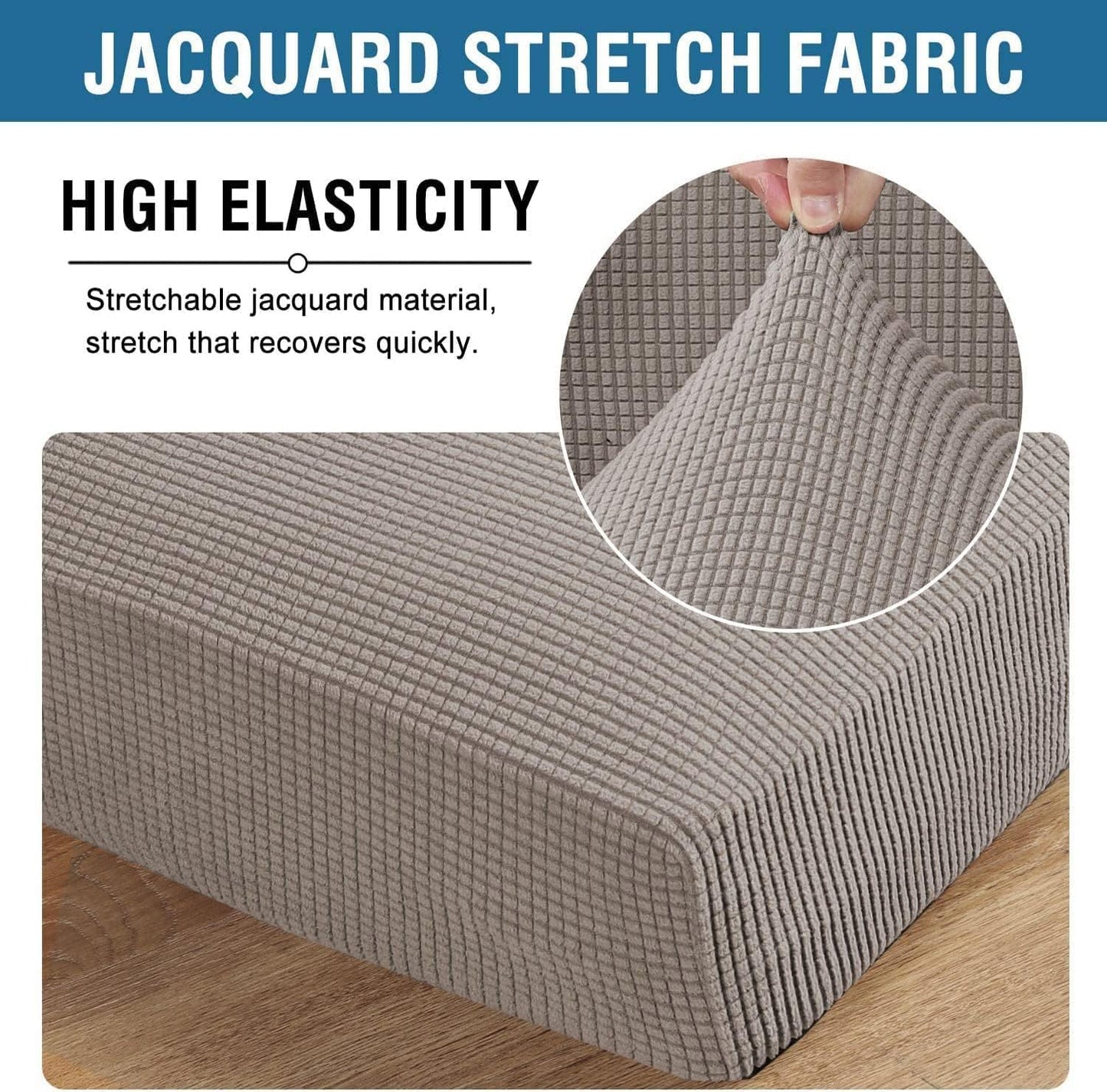 H.VERSAILTEX Super Stretch Individual Seat Cushion Covers Sofa Covers Couch Cushion Covers Slipcover Sets Thick Jacquard Textured Twill Fabric (1 Piece Loveseat Cushion Cover, Taupe)