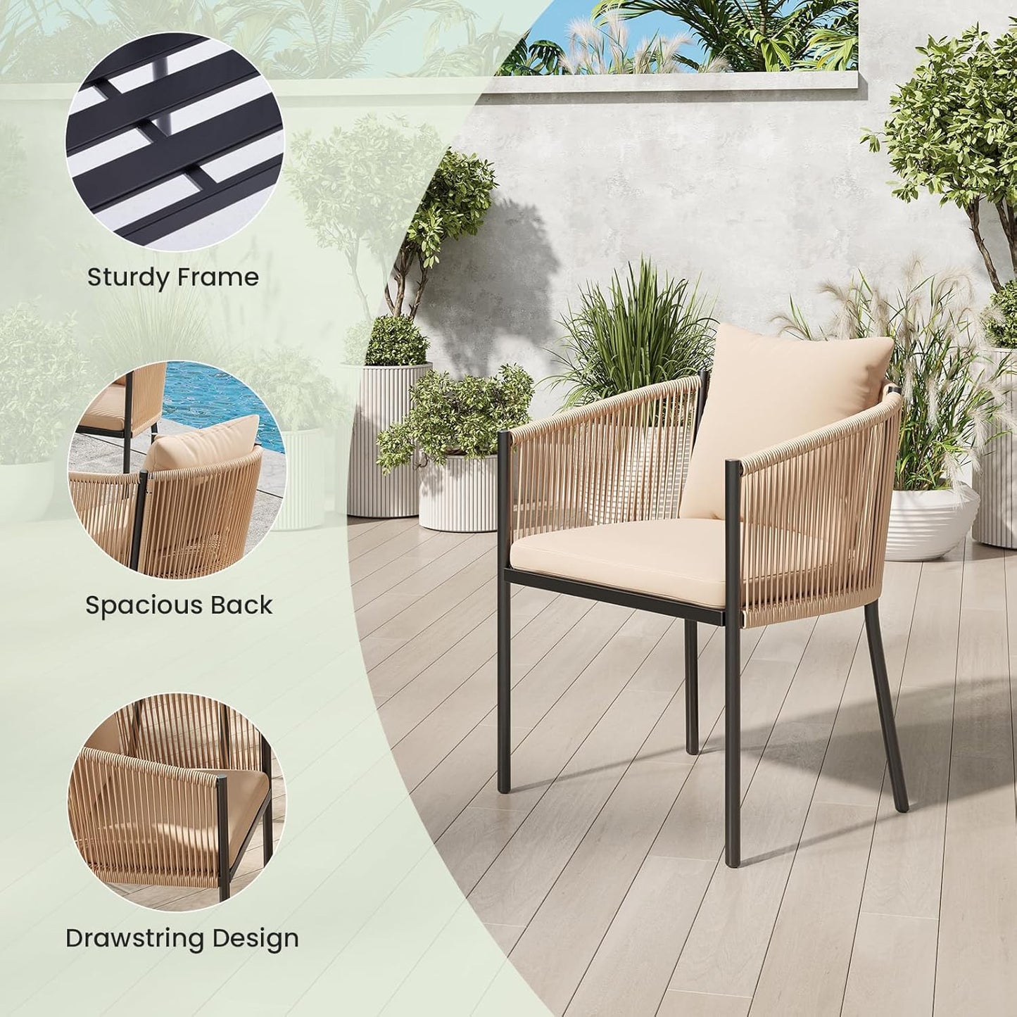 Soohow 4 Pieces Outdoor Chairs, Patio Dining Chairs, Rattan Wicker Chair Set with Cushions for Garden, Deck, Backyard(Beige)