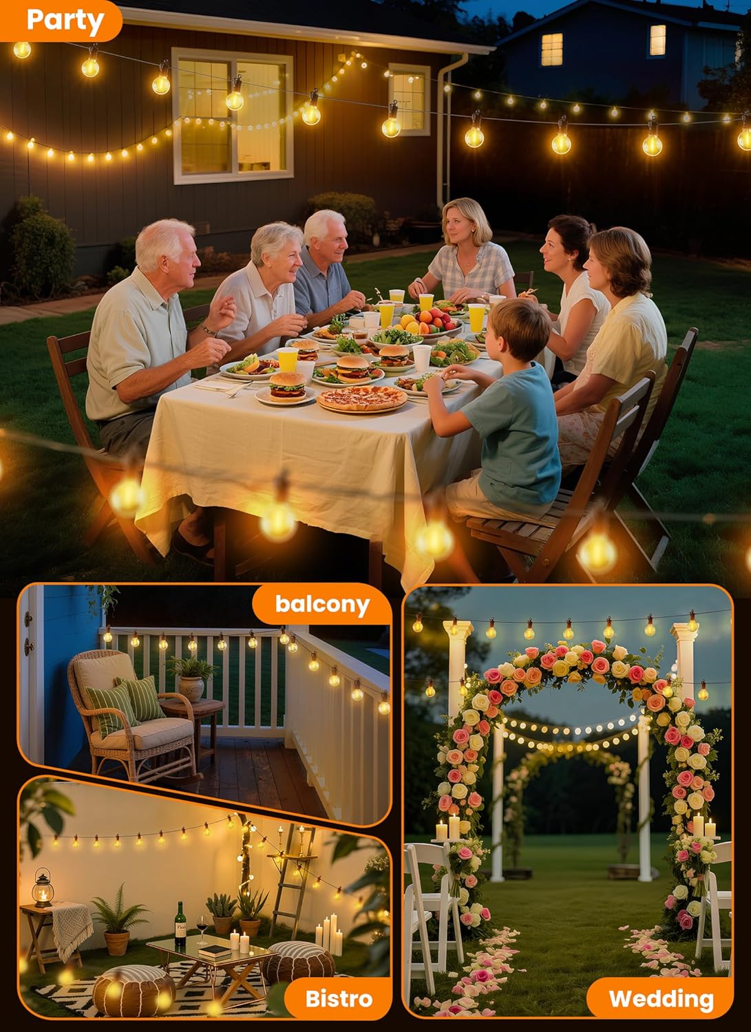 LED Outdoor String Lights, 25FT 12+1 Shatterproof Bulbs Outdoor Patio Lights, IP65 Waterproof Connectable Hanging Outside Light for Backyard, Porch, Deck, Balcony, 2200K