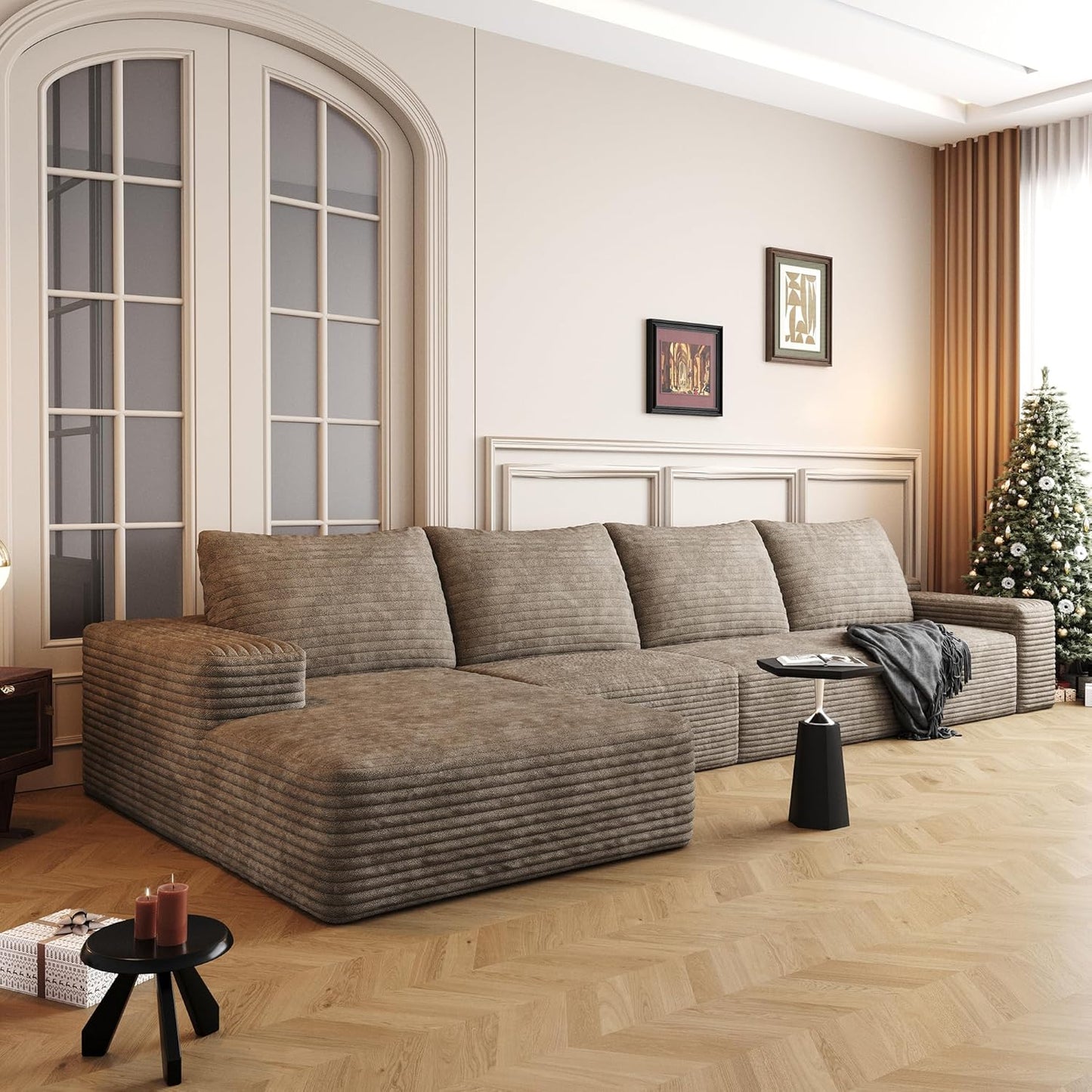 136" Sectional Couches for Living Room Modern Modular Sofa with L-Shape Couchs Upholstered Boneless Couch Deep Seat Sectional Couch with Chaise (Camel, Left Facing Chaise+3Seaters)