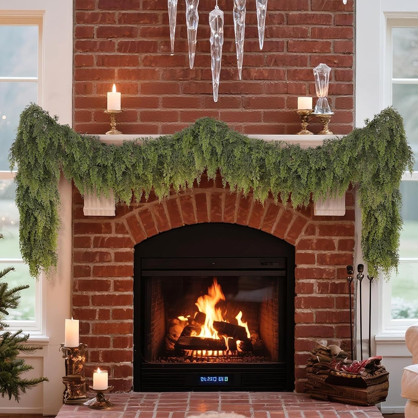 Real Touch Christmas Cedar Garland -6ft Artificial Garlands Faux Cedar Fake Pine Needles Garland for Fireplace,Table,Window,Stairs,Mante,Holiday Indoor Outdoor Xmas Decor(1PCS)