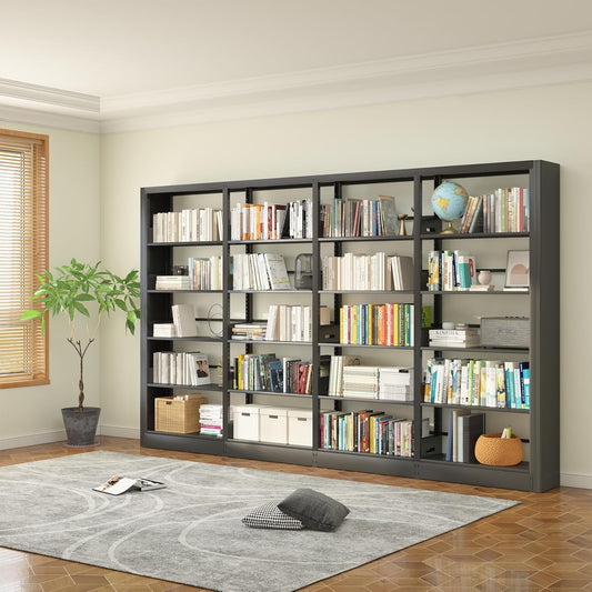 5-Tier Industrial Bookshelf, White Bookcases and Bookshelves,Tall Metal Book Shelf Storage Organizer,Freestanding Bookshelf for Living Room,Home Office (Black, Shelf-4)