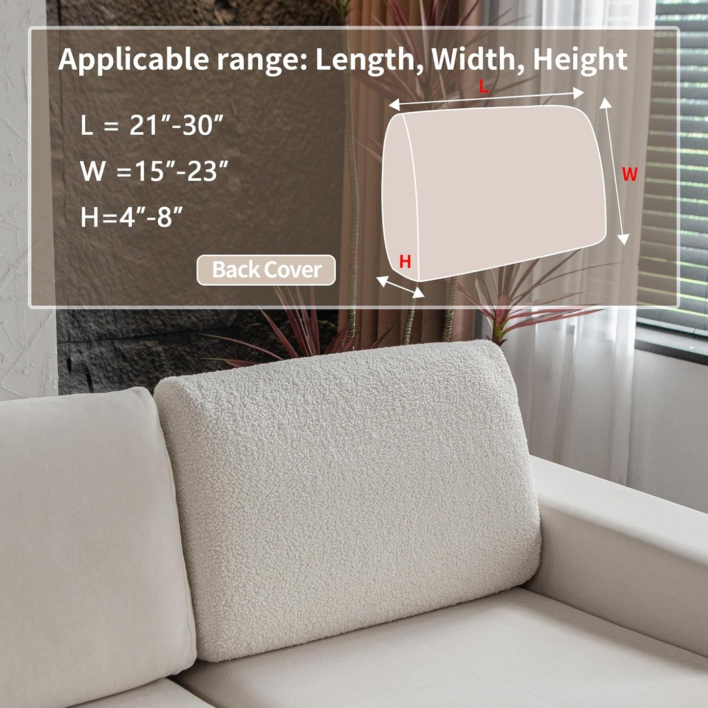 Couch Cushion Covers for Sectional Sofa, Stretch Soft Sofa Slipcovers Washable Wear-Resistant Universal Furniture Protector for Living Room(1 Piece Back Couch Cover, Ivory)