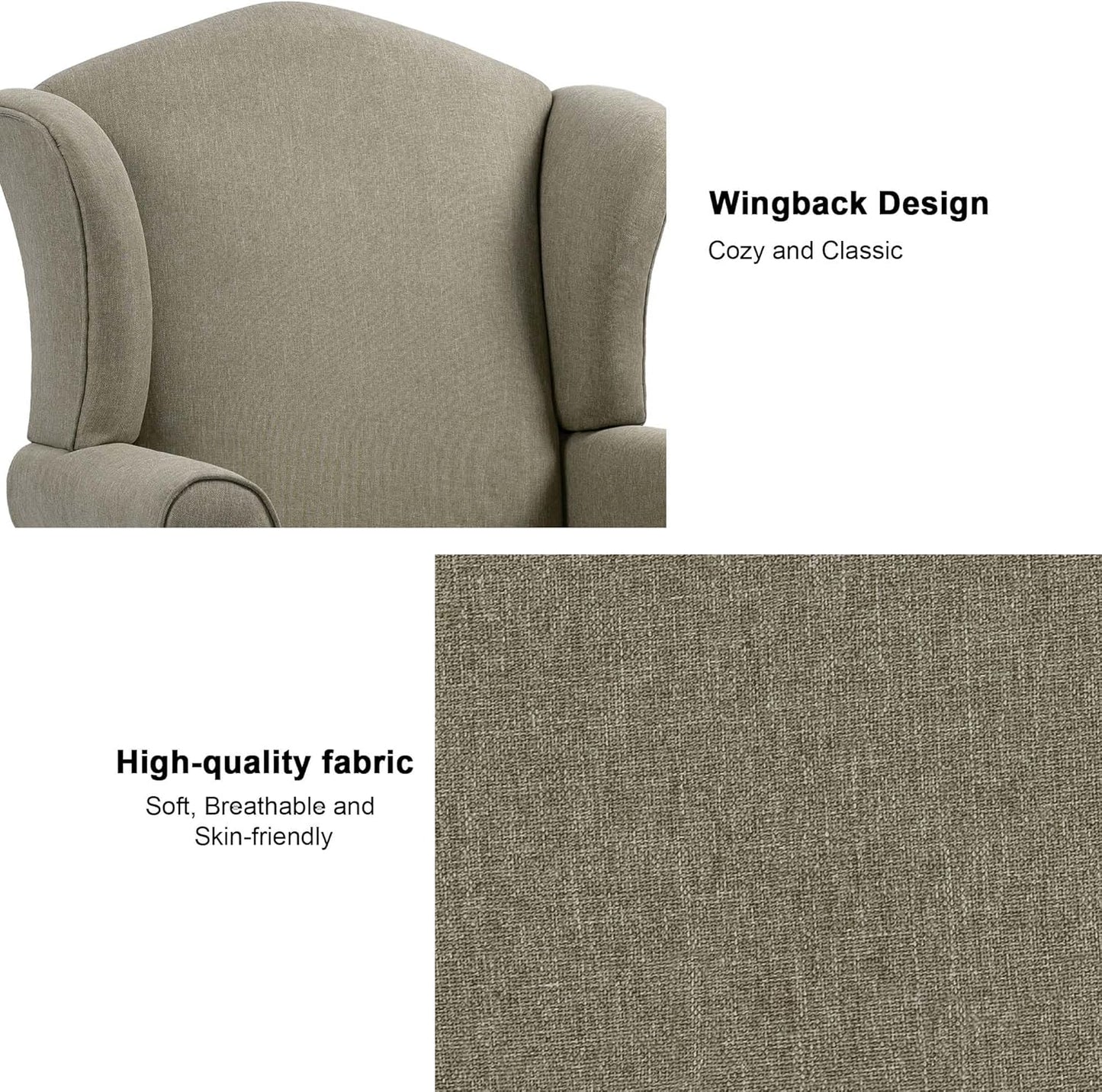 Accent Chair, High Back Upholstered Armchair with High Resilience Sponge & Wood Legs, Mid-Century Modern Comfy Single Sofa Reading Chairs for Living Room, Bedroom (Light Camel, Set of 2)