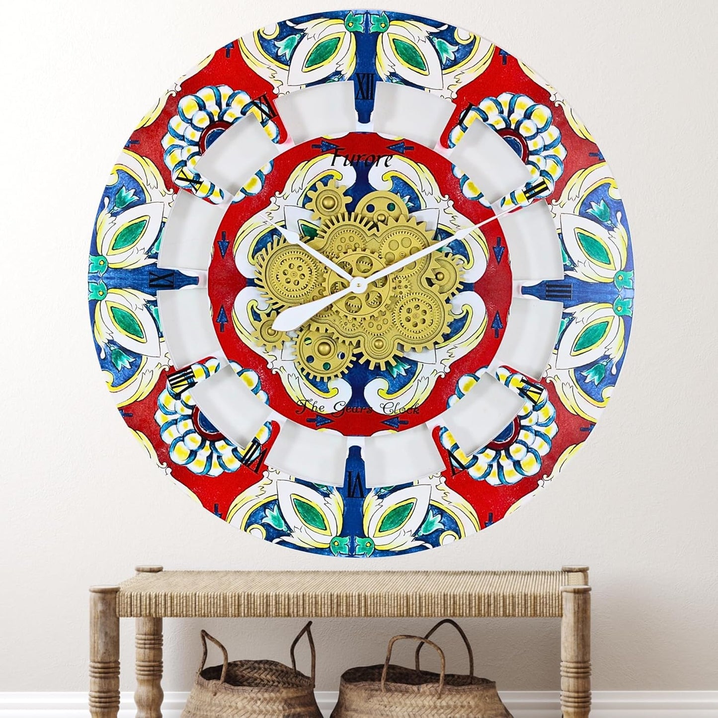 The Gears Clock Wall Clock Italy Collection with Moving Gears (Furore, 36 inch Round)