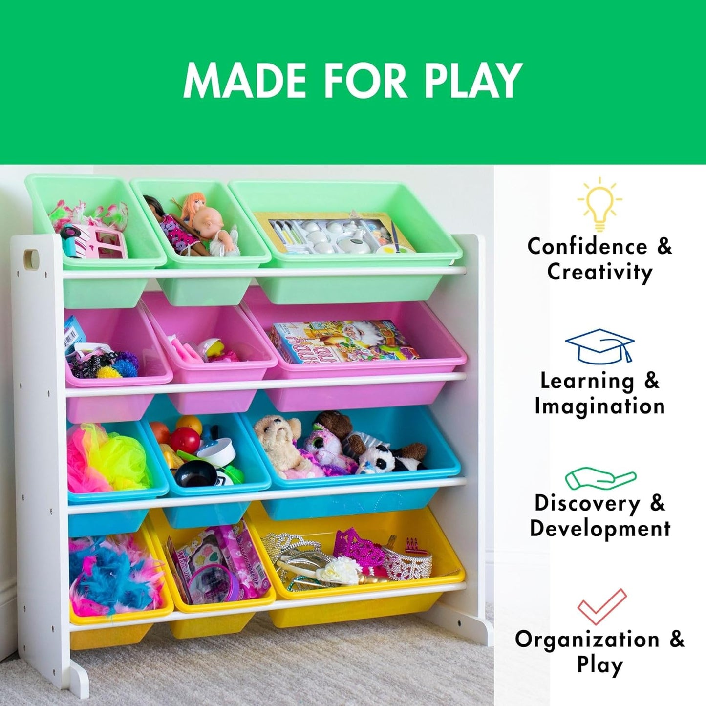 Humble Crew Kids' Toy Storage Organizer, White/Pastel (WO560P)