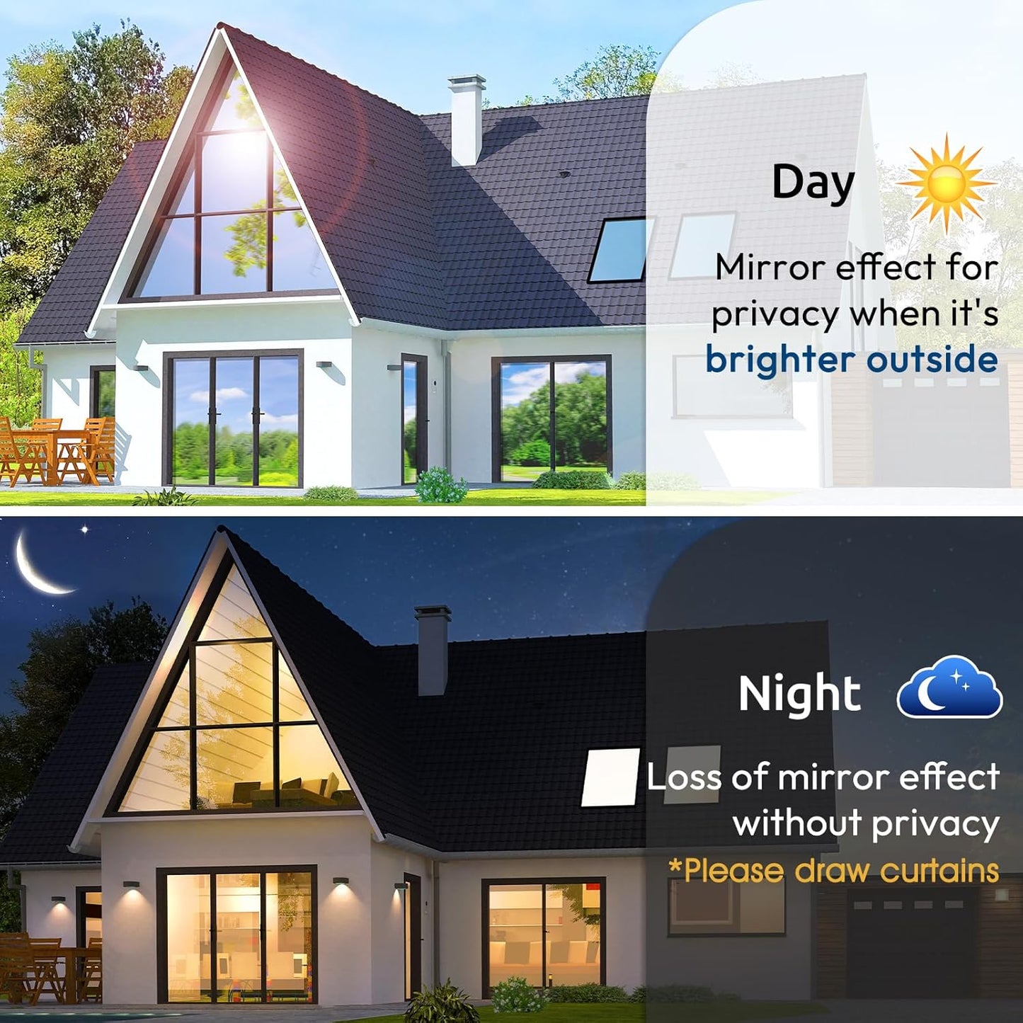 rabbitgoo Window Privacy Film One Way Window Tint for Home, Removable Reflective Heat Sun Blocking Anti UV Glass Door Covering, Mirror Tinting Film House Office, 23.6 in X 6.5 Feet, Black Silver